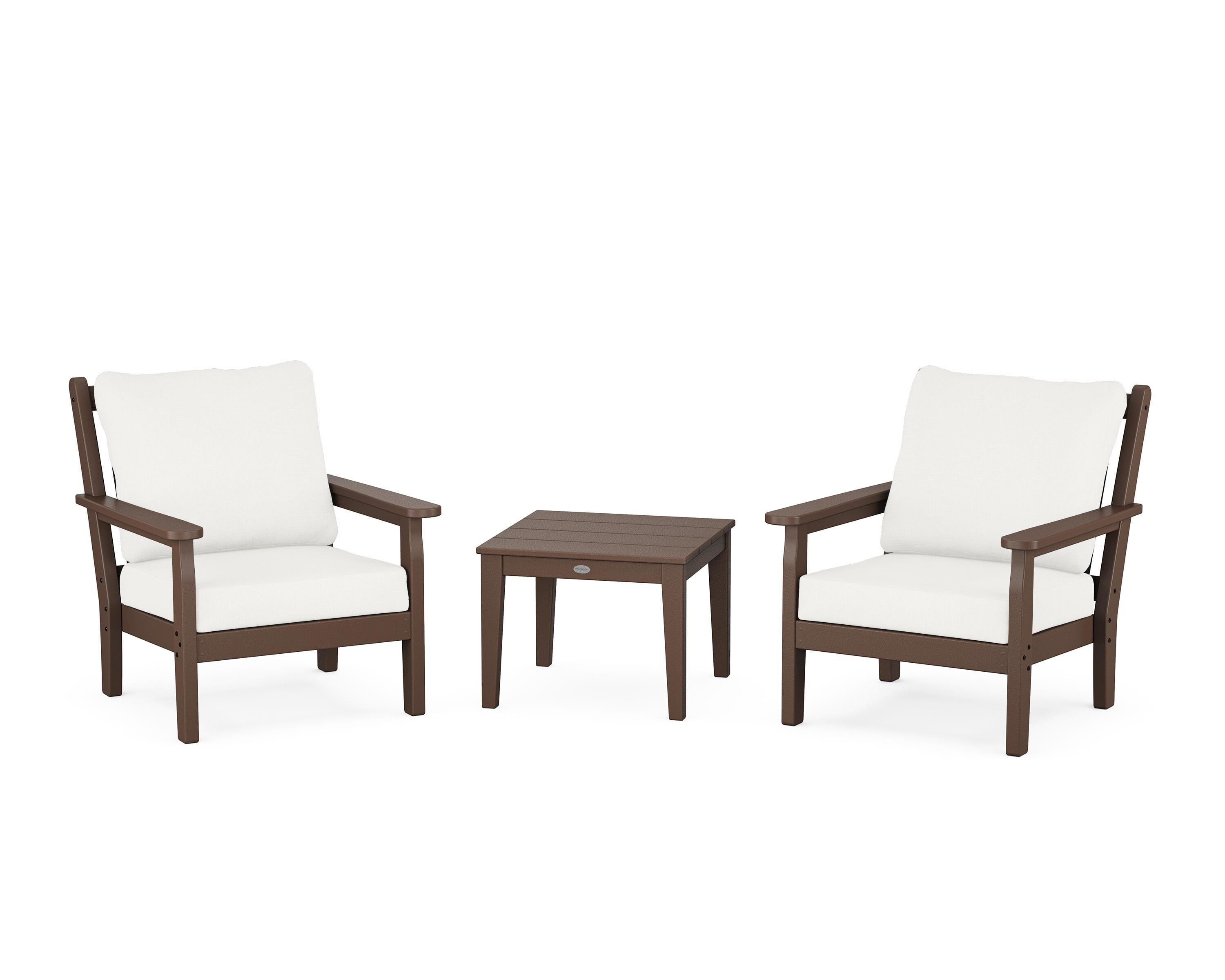 POLYWOOD Chippendale 3-Piece Deep Seating Set in Mahogany / Natural Linen