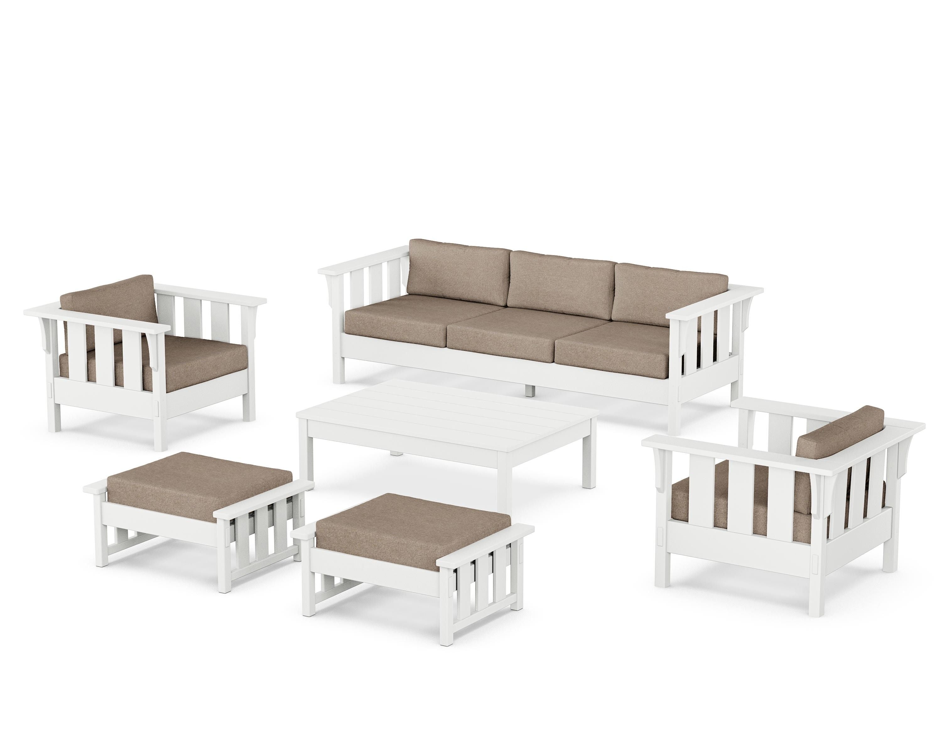 Martha Stewart by POLYWOOD Acadia 6-Piece Lounge Sofa Set in White / Spiced Burlap