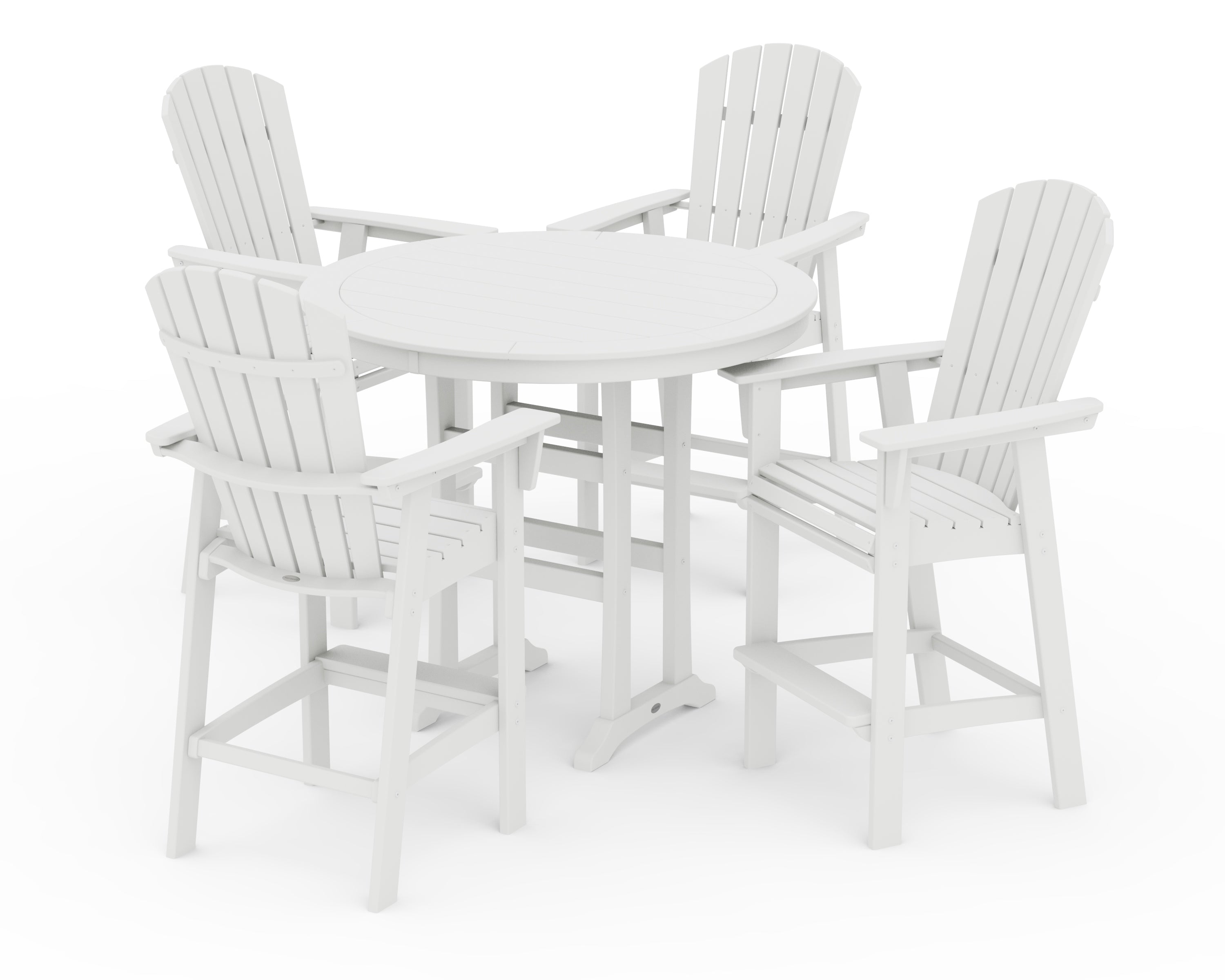 POLYWOOD Nautical Curveback Adirondack 5-Piece Round Trestle Bar Set in White
