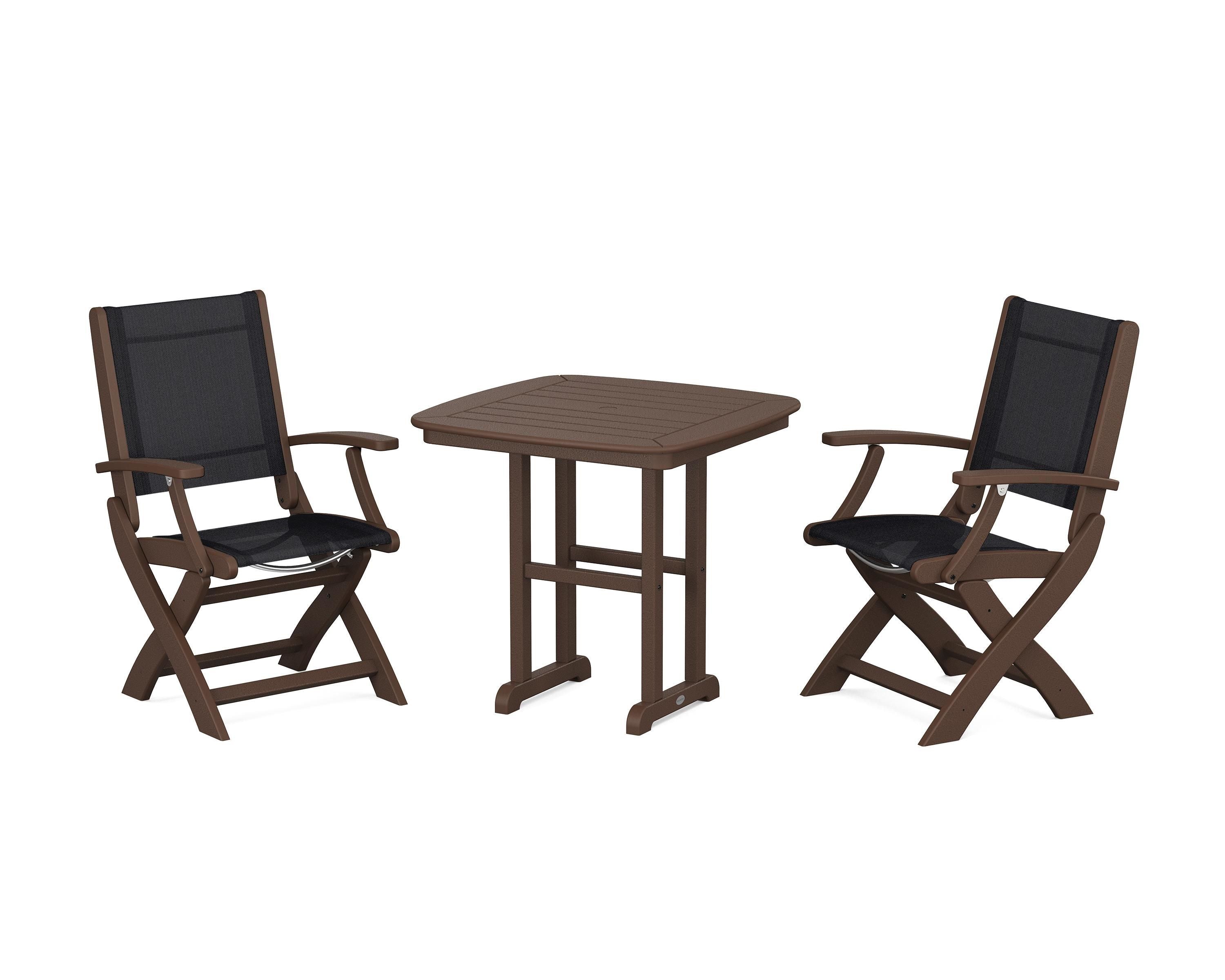 POLYWOOD Coastal Folding Chair 3-Piece Dining Set in Mahogany / Black Sling