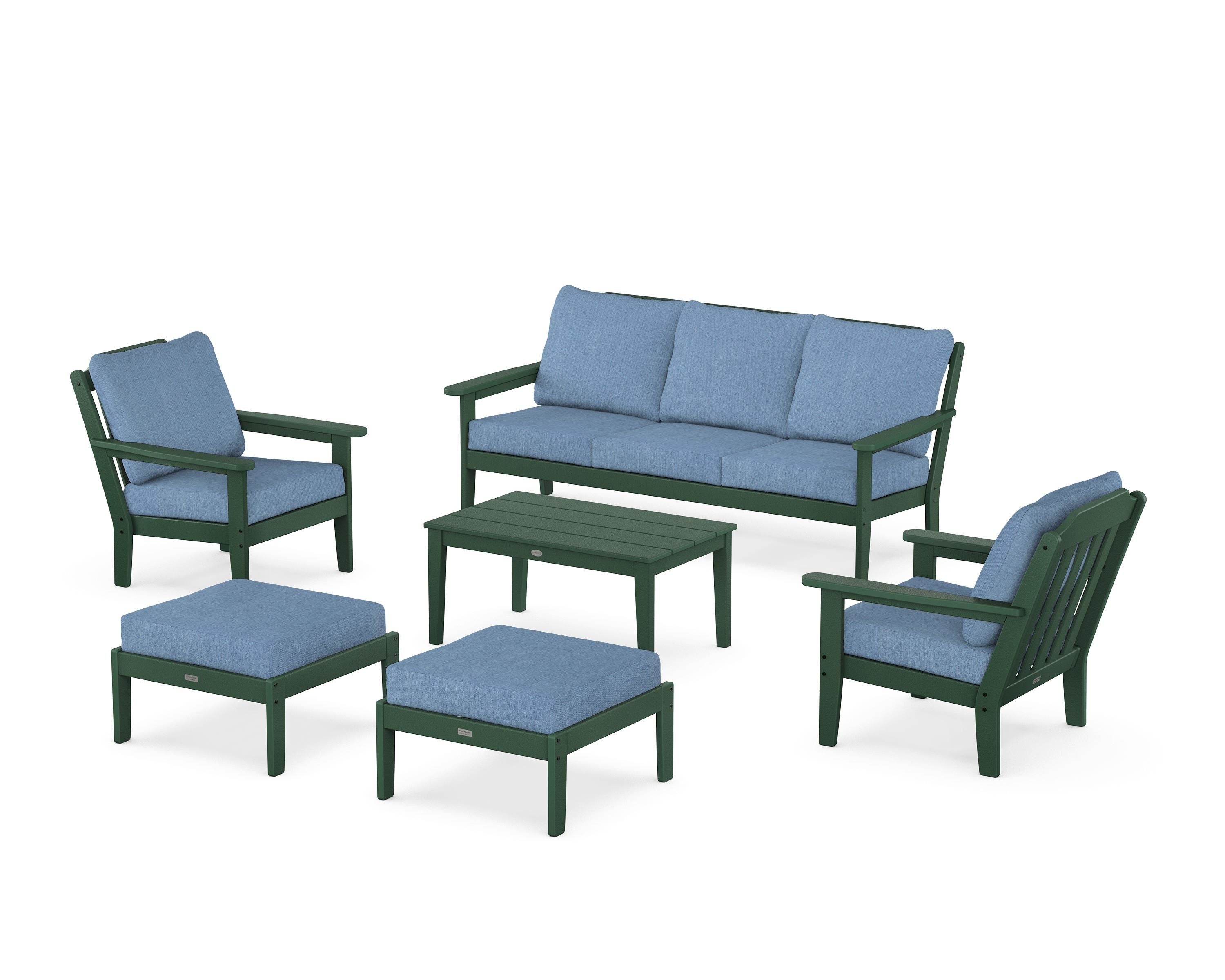 Country Living Cottage 6-Piece Lounge Sofa Set in Green / Sky Blue