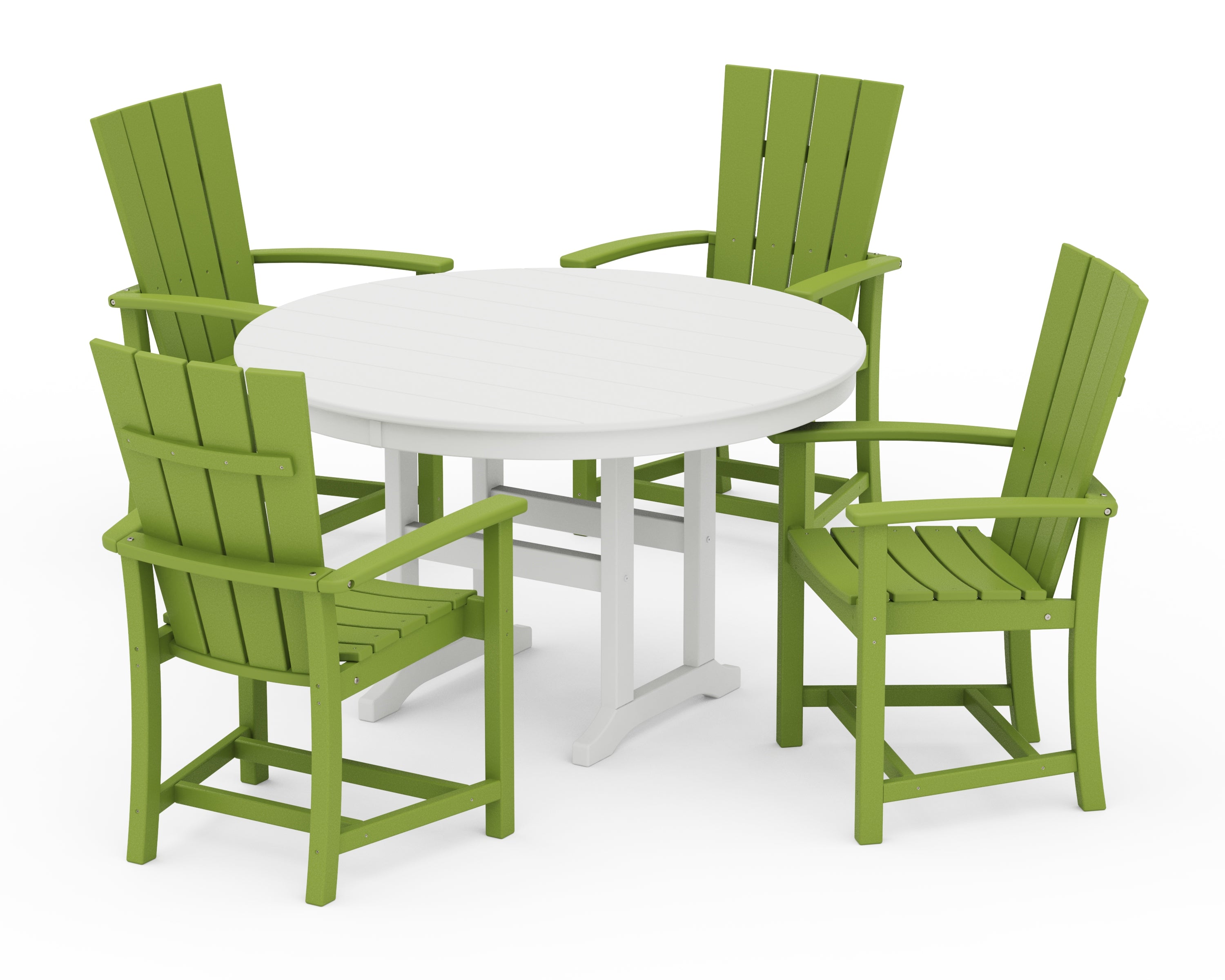 POLYWOOD Quattro 5-Piece Round Farmhouse Dining Set in Lime / White