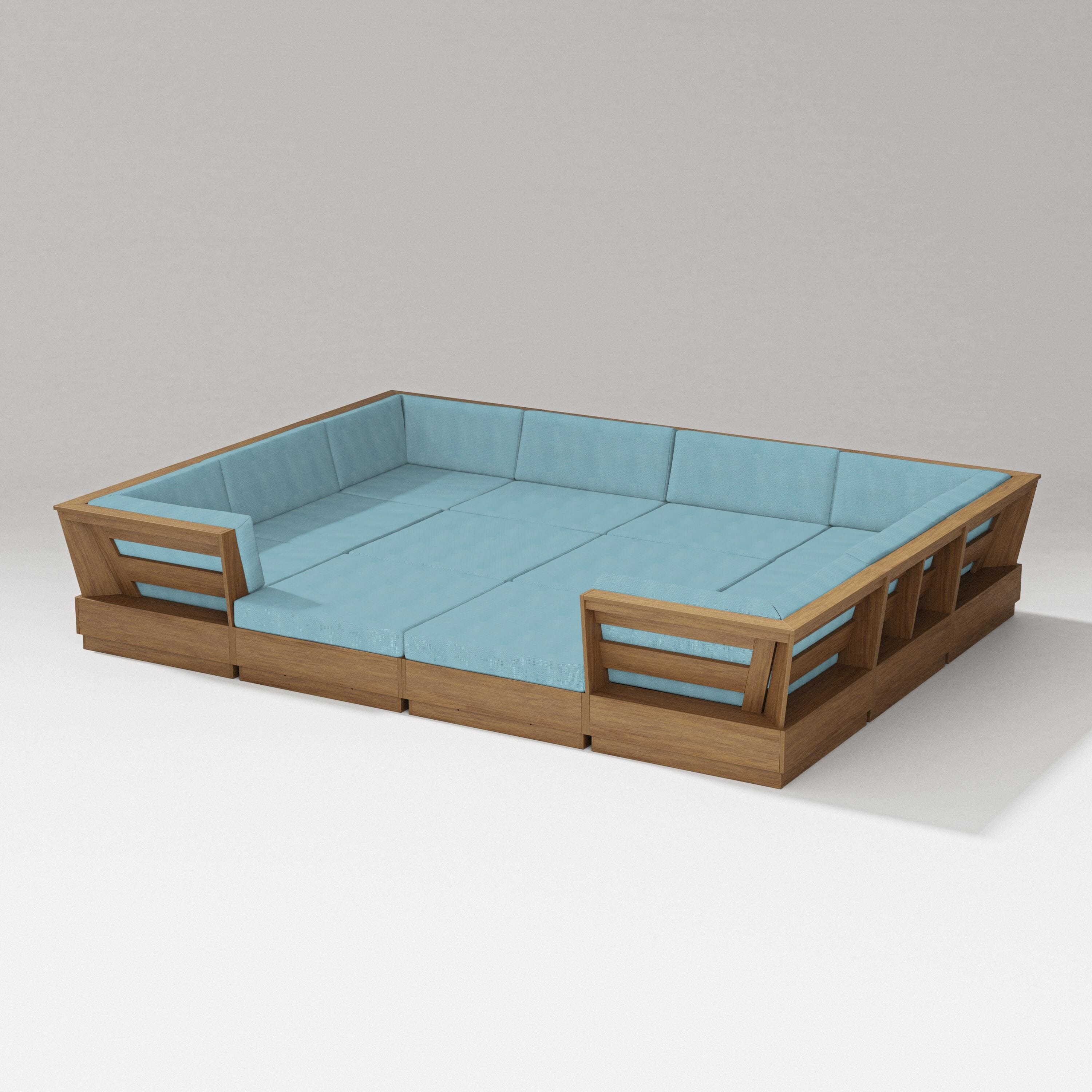 PW Designer Series Elevate 12-Piece Pit Sectional in Natural / Lattice Sky Blue
