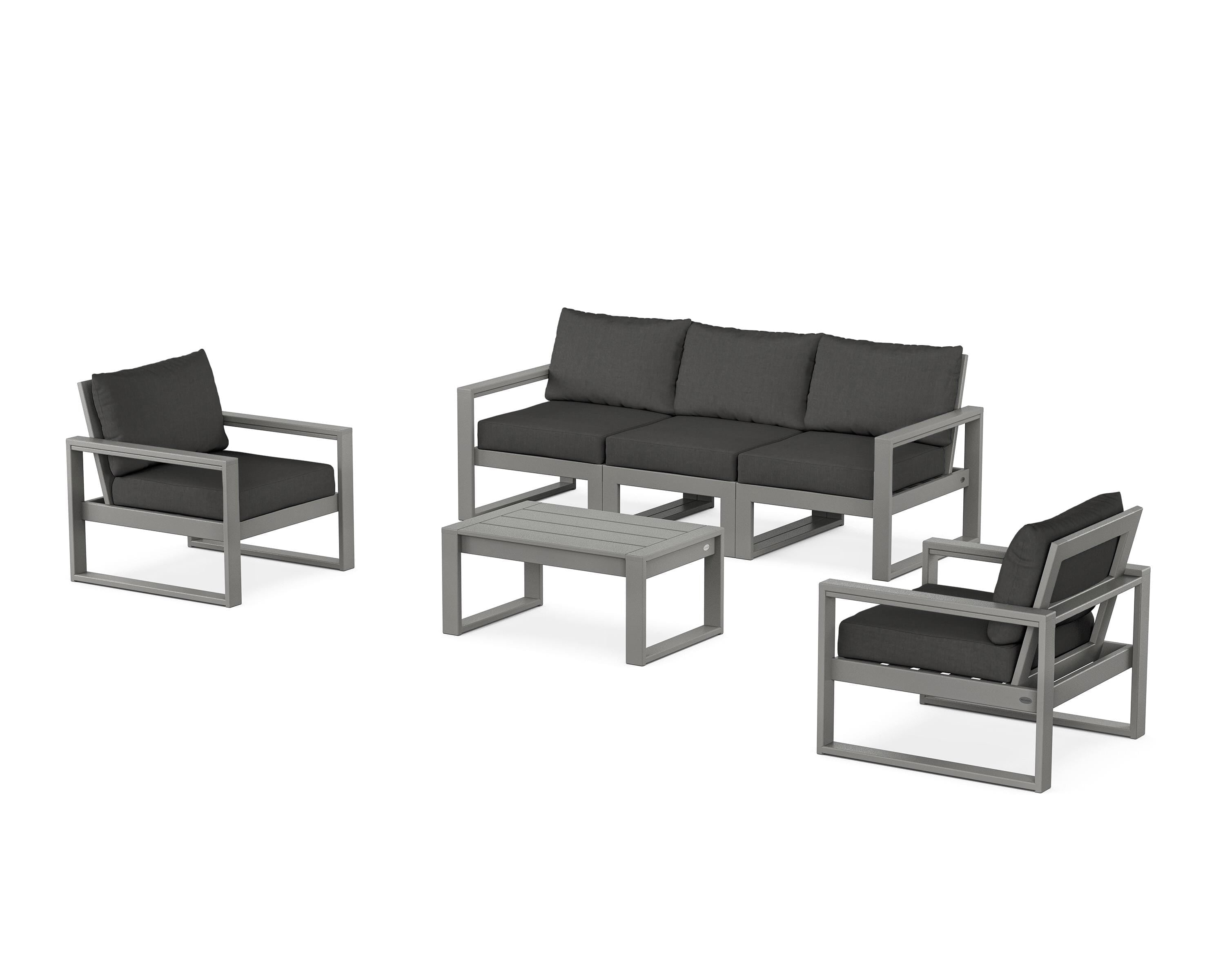POLYWOOD EDGE Sectional 4-Piece Deep Seating Set with Sofa in Slate Grey / Spectrum Carbon