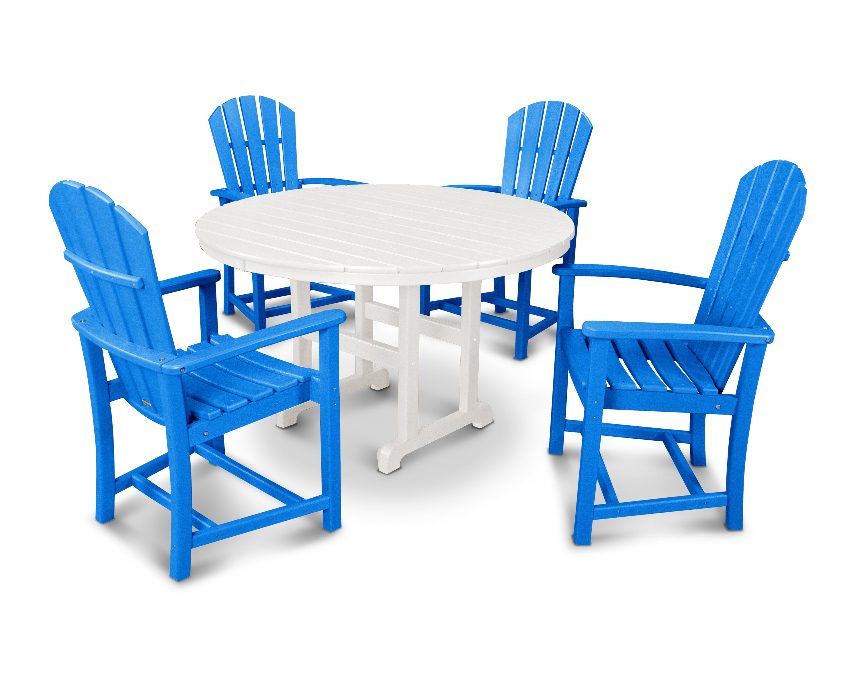 POLYWOOD® Palm Coast 5-Piece Round Farmhouse Dining Set in Pacific Blue / White