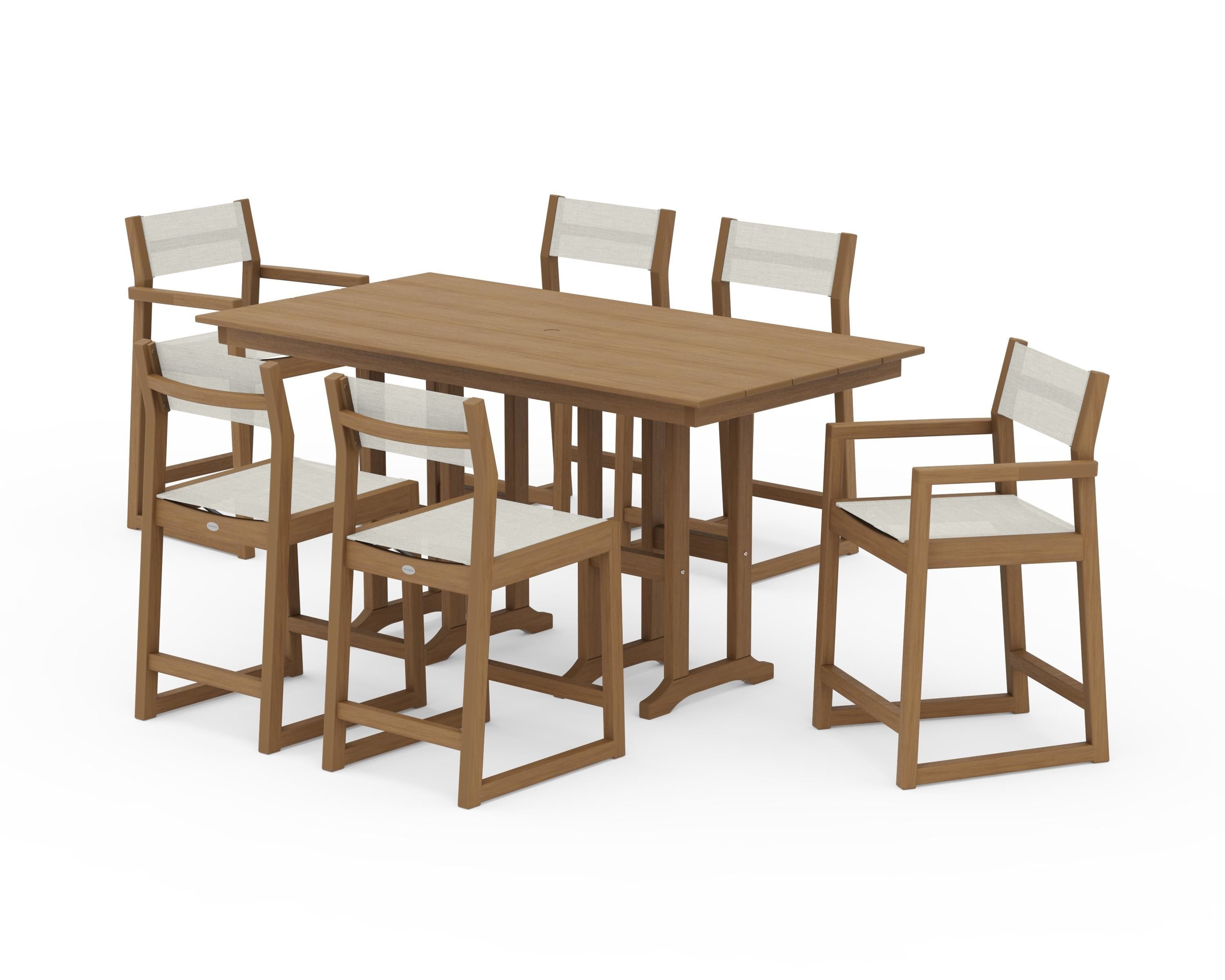 POLYWOOD EDGE Sling 7-Piece Farmhouse Counter Set in Natural / Parchment Sling