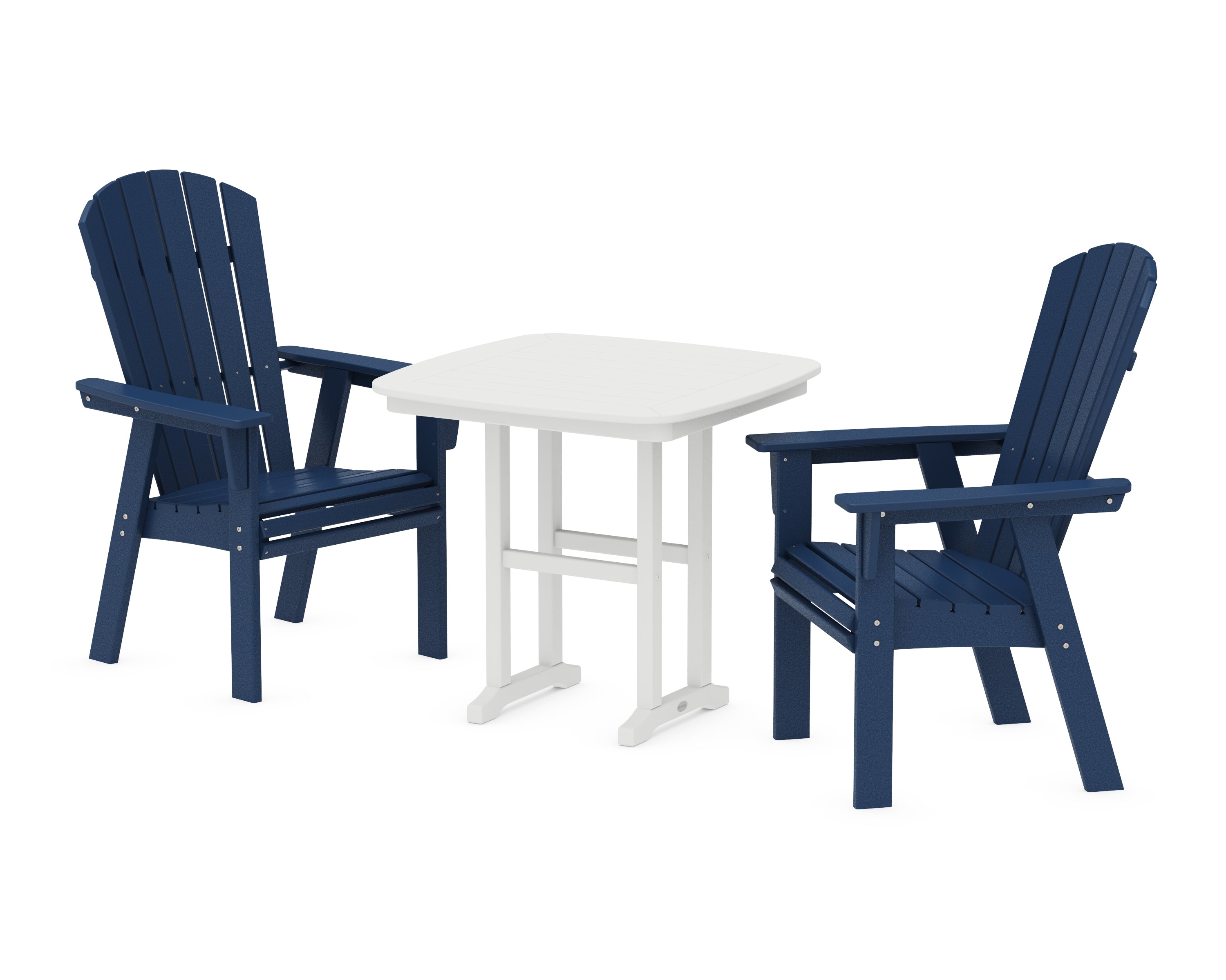 POLYWOOD Nautical Adirondack 3-Piece Dining Set in Navy / White