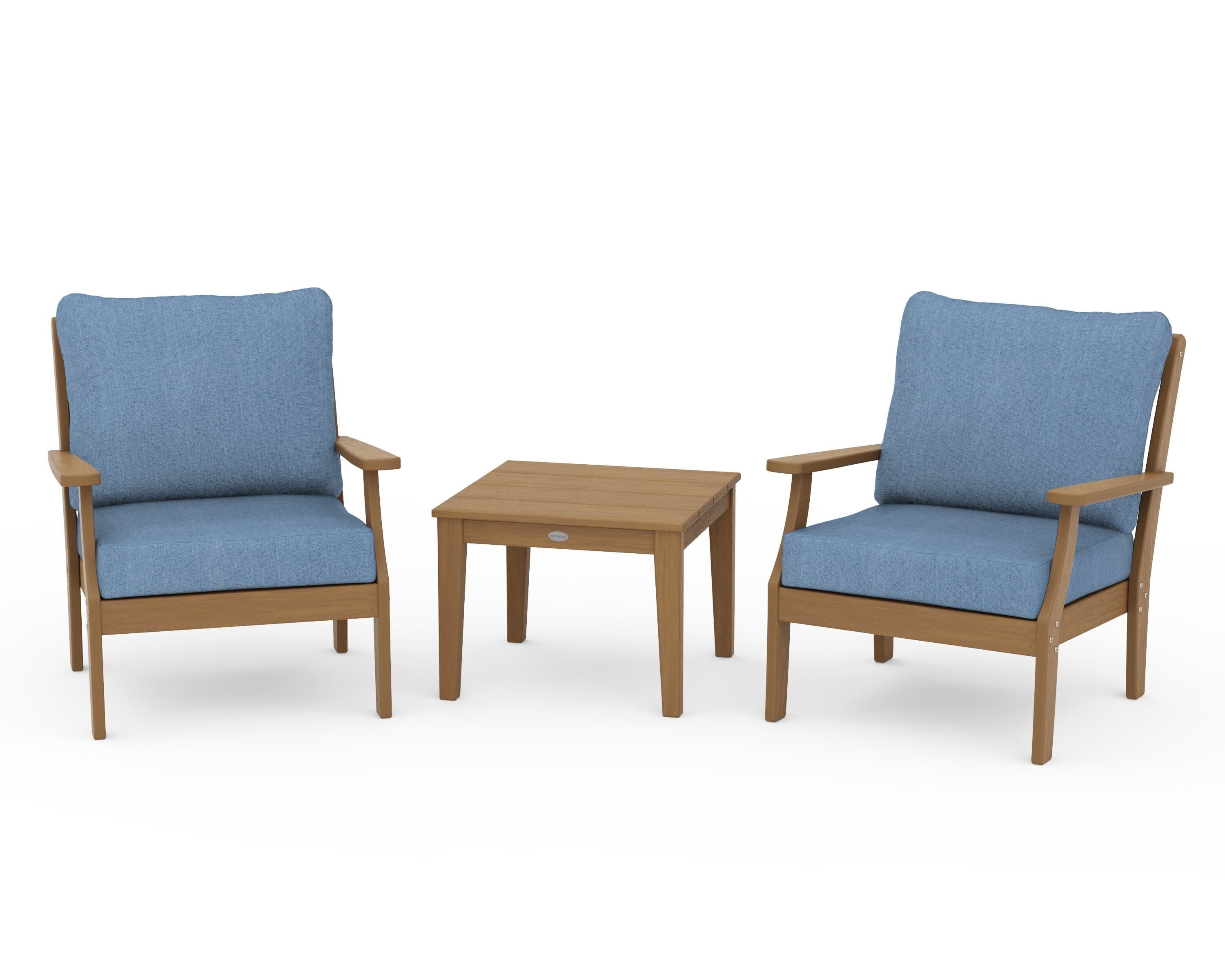 POLYWOOD Braxton 3-Piece Deep Seating Set in Natural / Sky Blue
