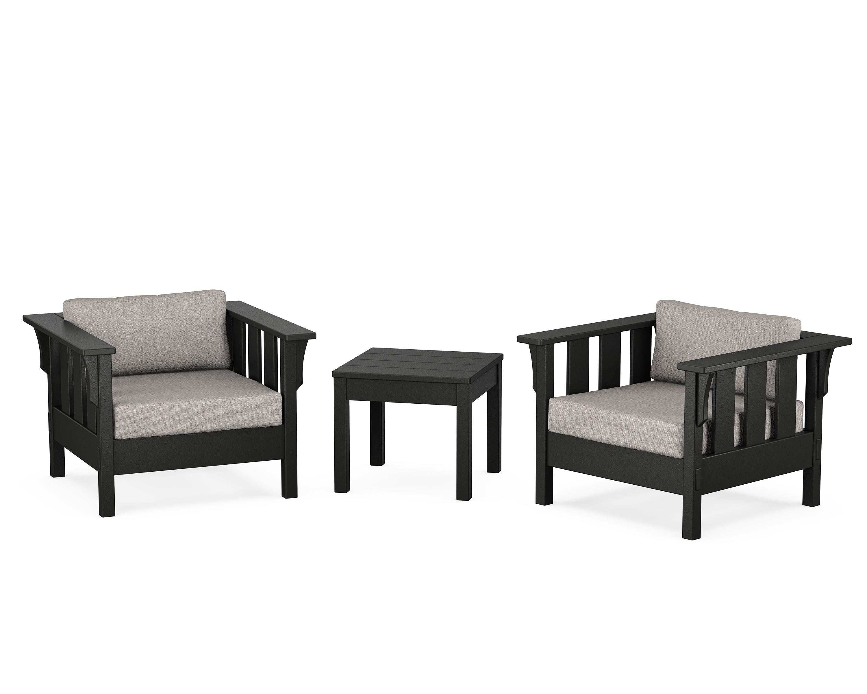 Martha Stewart by POLYWOOD Acadia 3-Piece Deep Seating Set in Black / Weathered Tweed