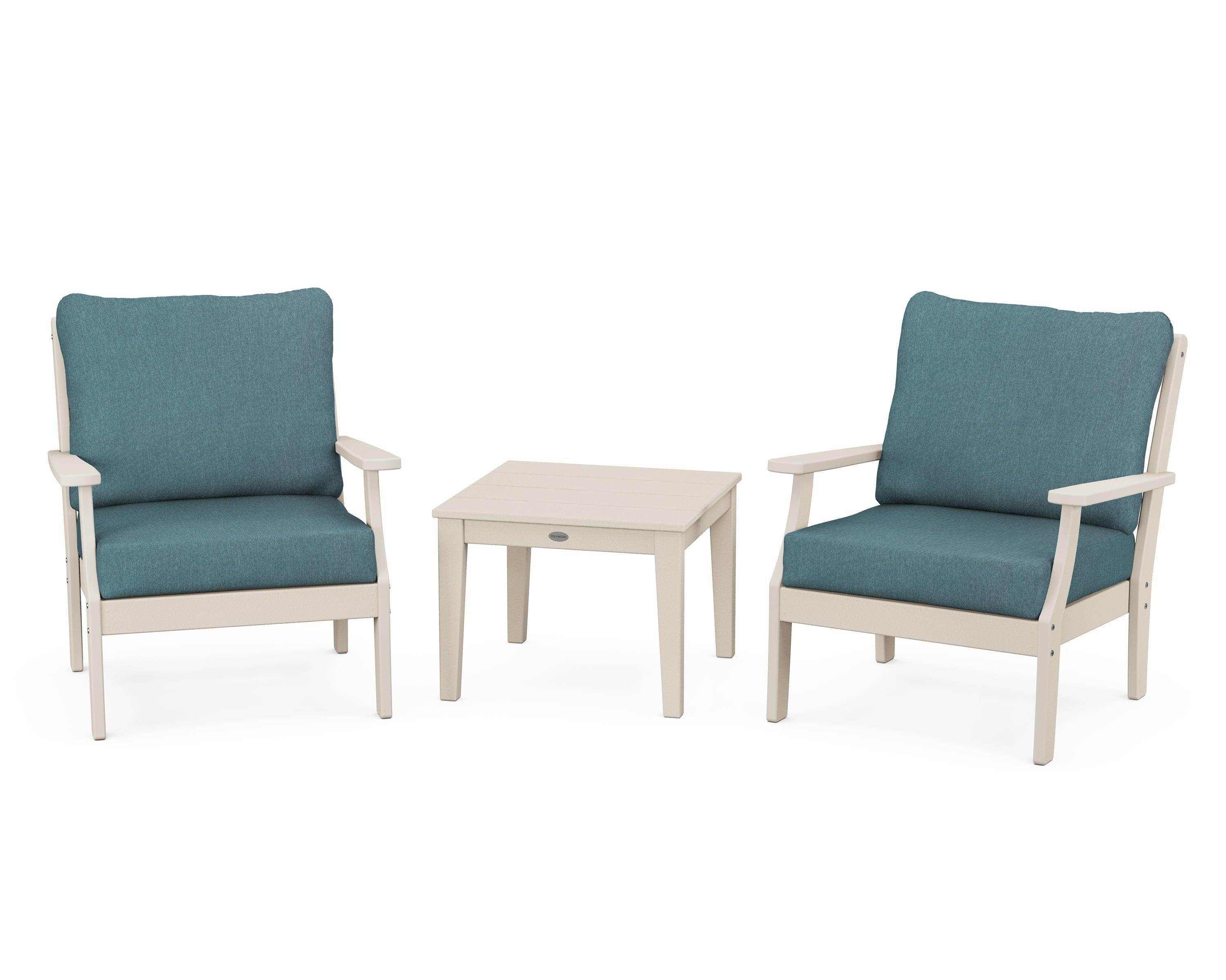 POLYWOOD Braxton 3-Piece Deep Seating Set in Sand / Ocean Teal
