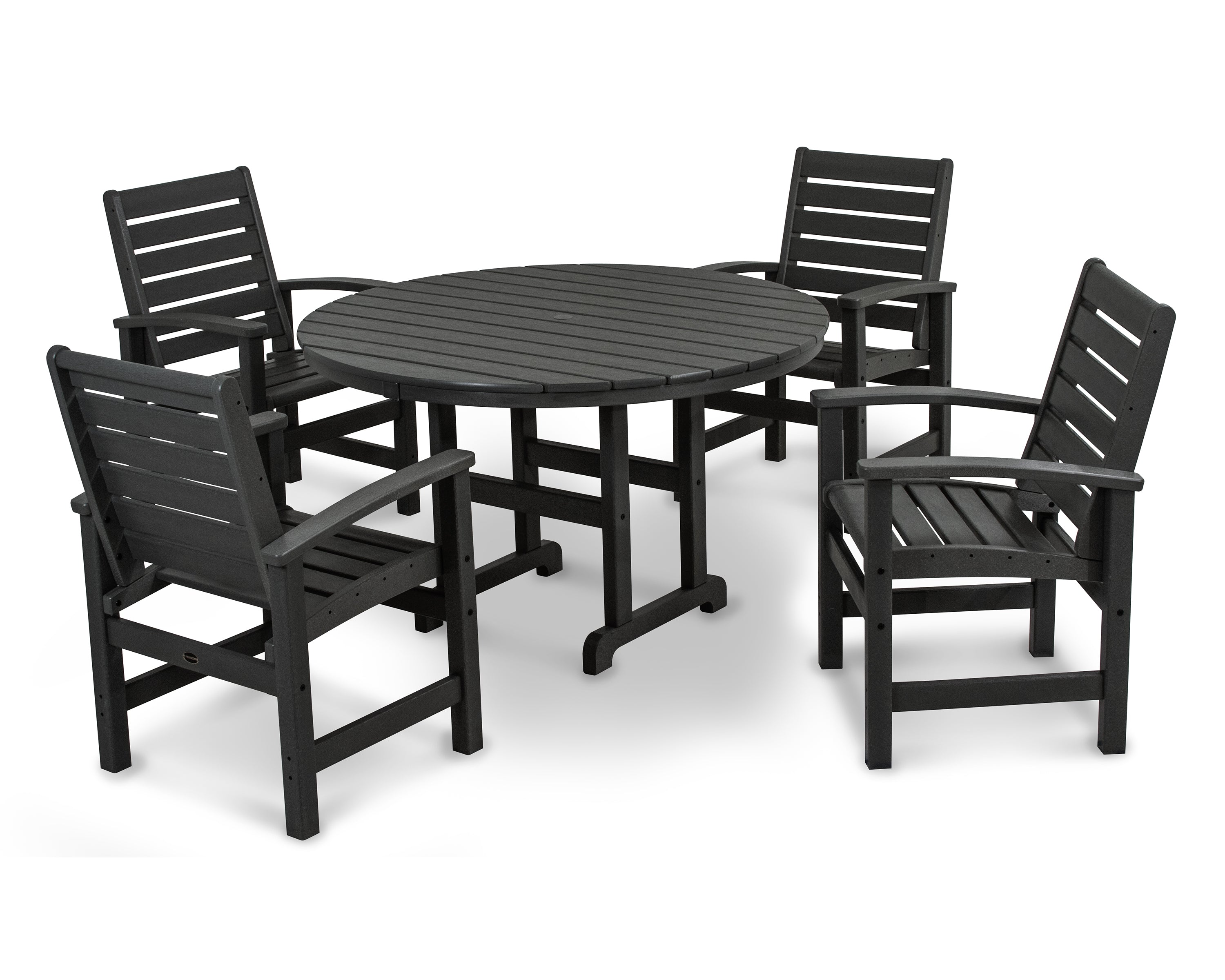 POLYWOOD® Signature 5-Piece Round Farmhouse Dining Set in Black