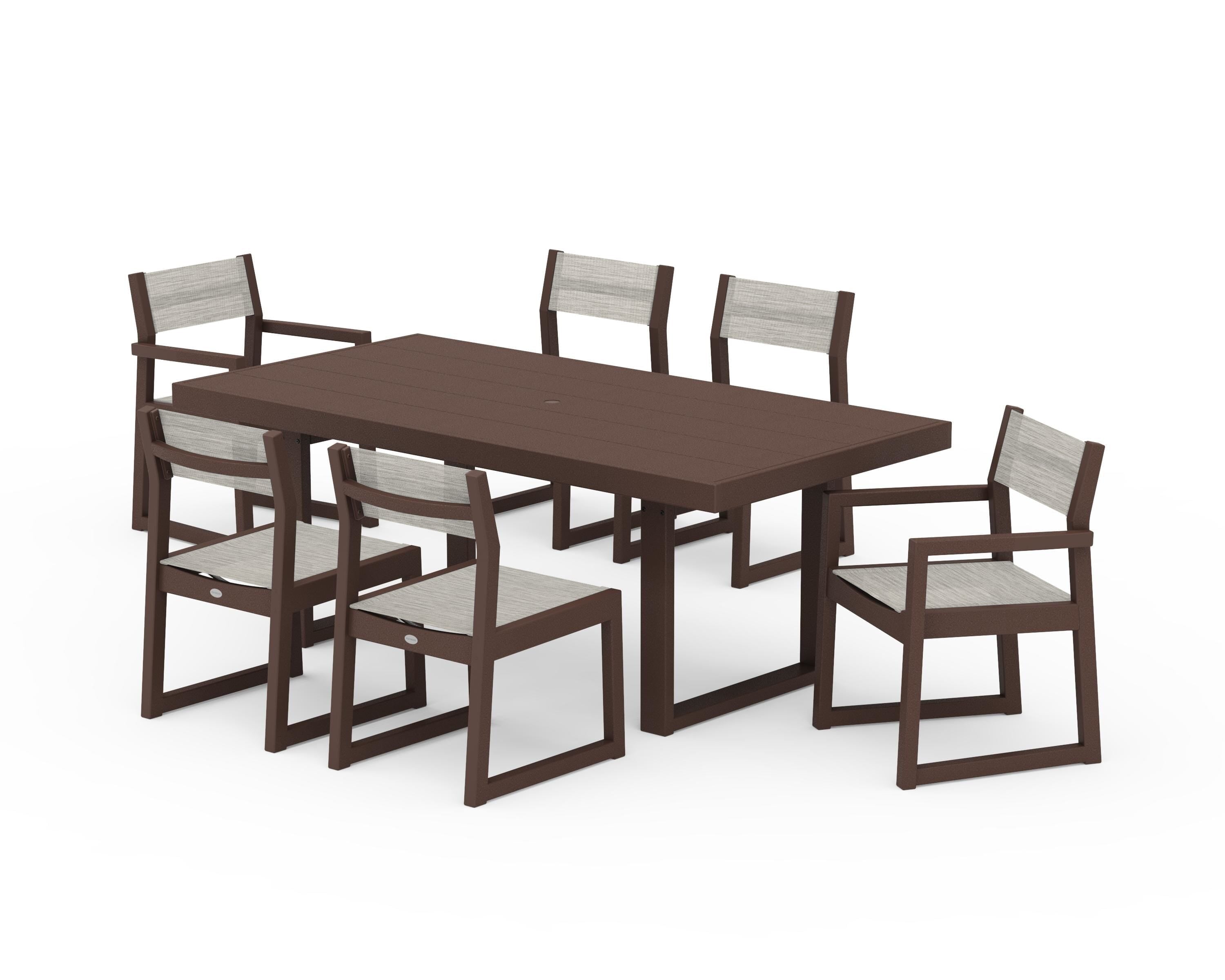 POLYWOOD EDGE Sling 7-Piece Dining Set in Mahogany / Birch Sling