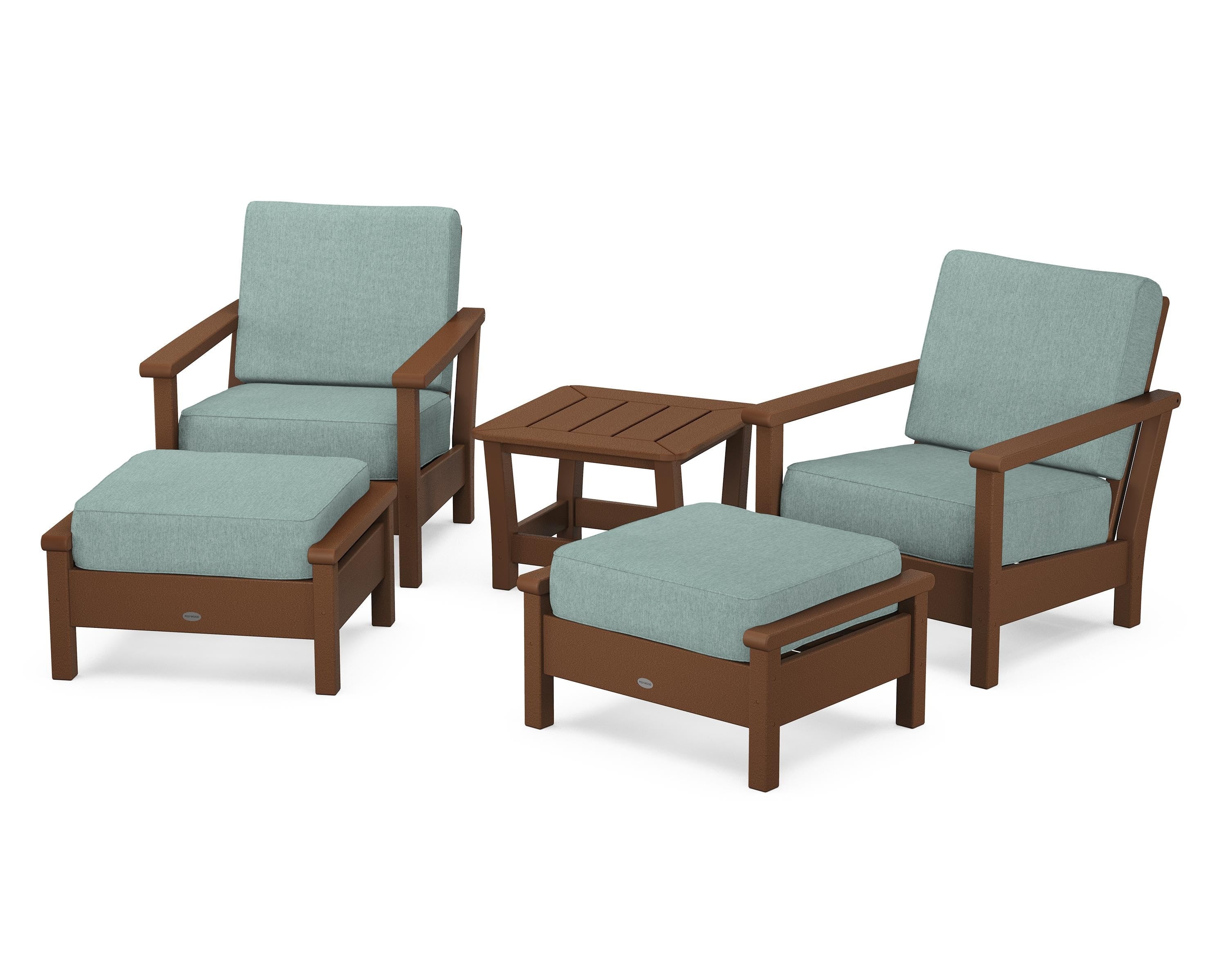 POLYWOOD Harbour 5-Piece Deep Seating Chair Set in Teak / Glacier Spa