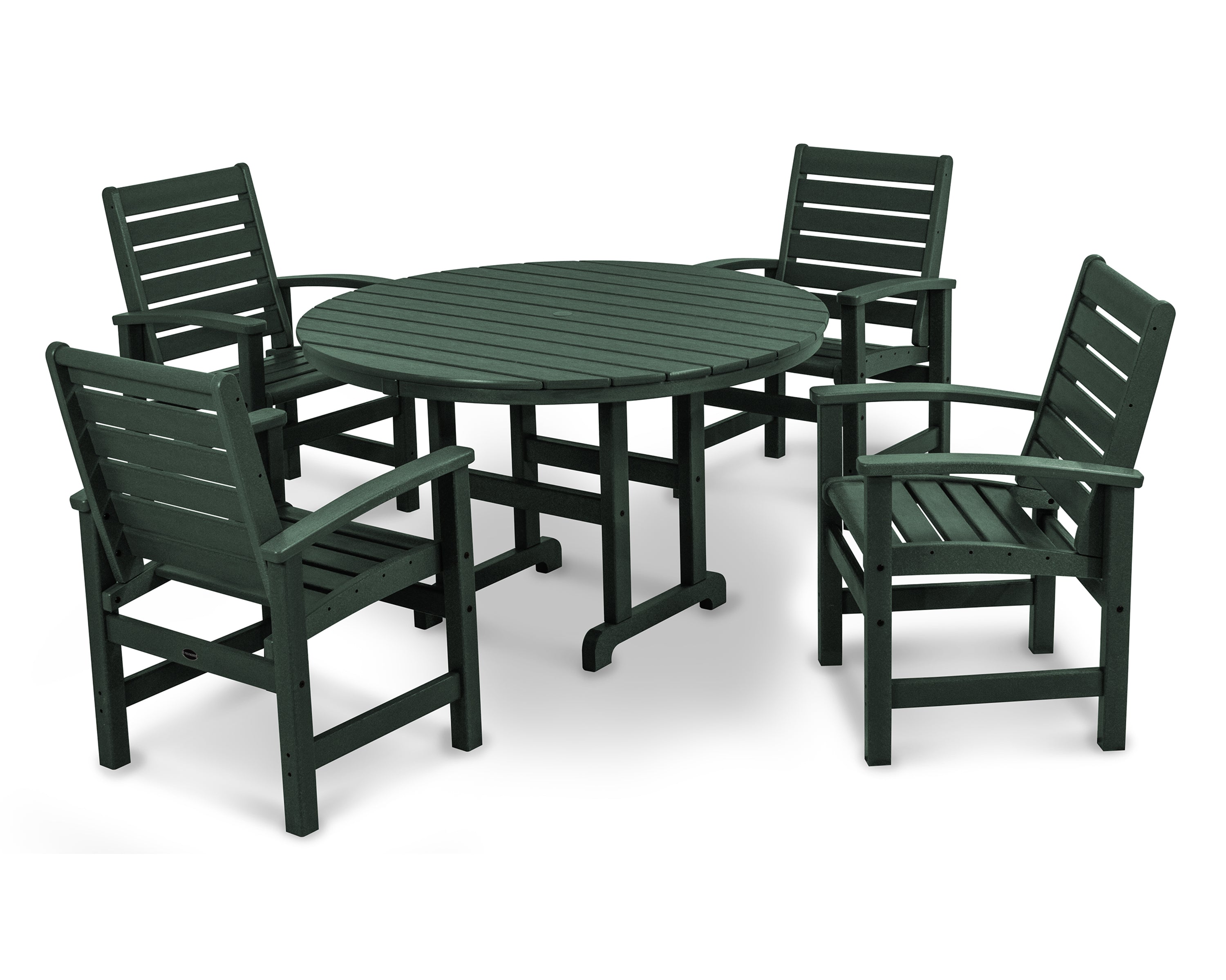 POLYWOOD® Signature 5-Piece Round Farmhouse Dining Set in Green