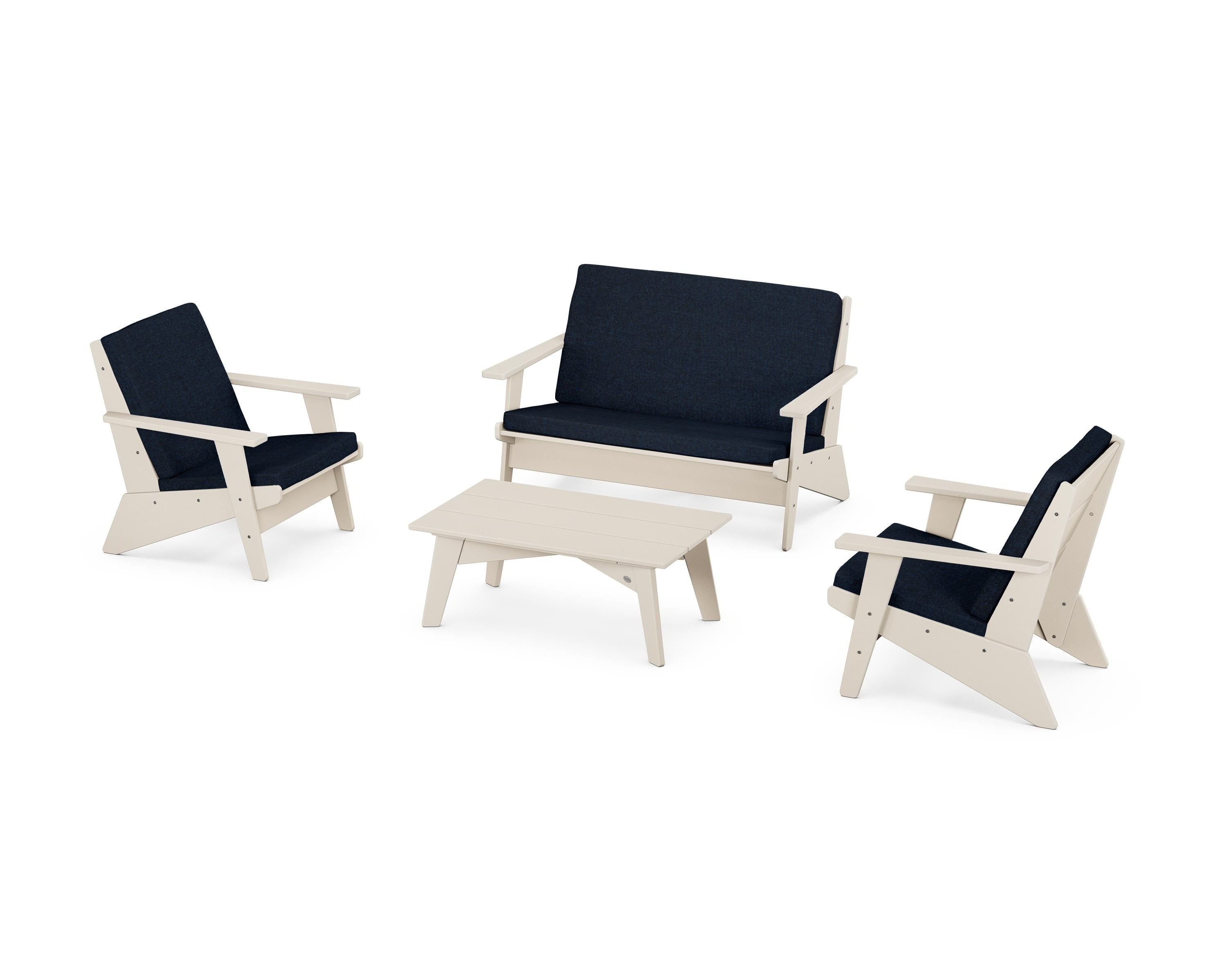 POLYWOOD Riviera Modern Lounge 4-Piece Set in Sand / Marine Indigo