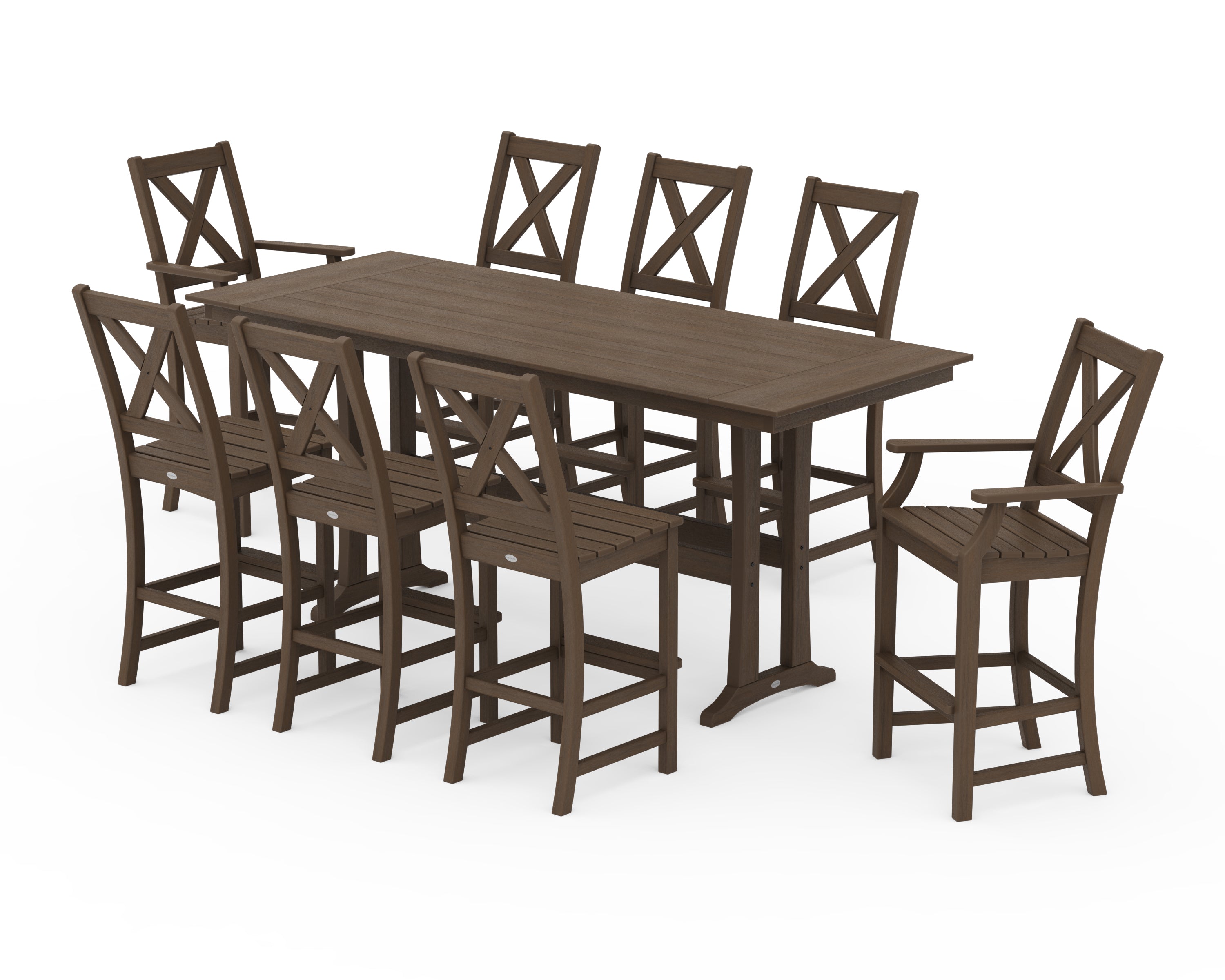 POLYWOOD Braxton 9-Piece Farmhouse Bar Set with Trestle Legs in Kona
