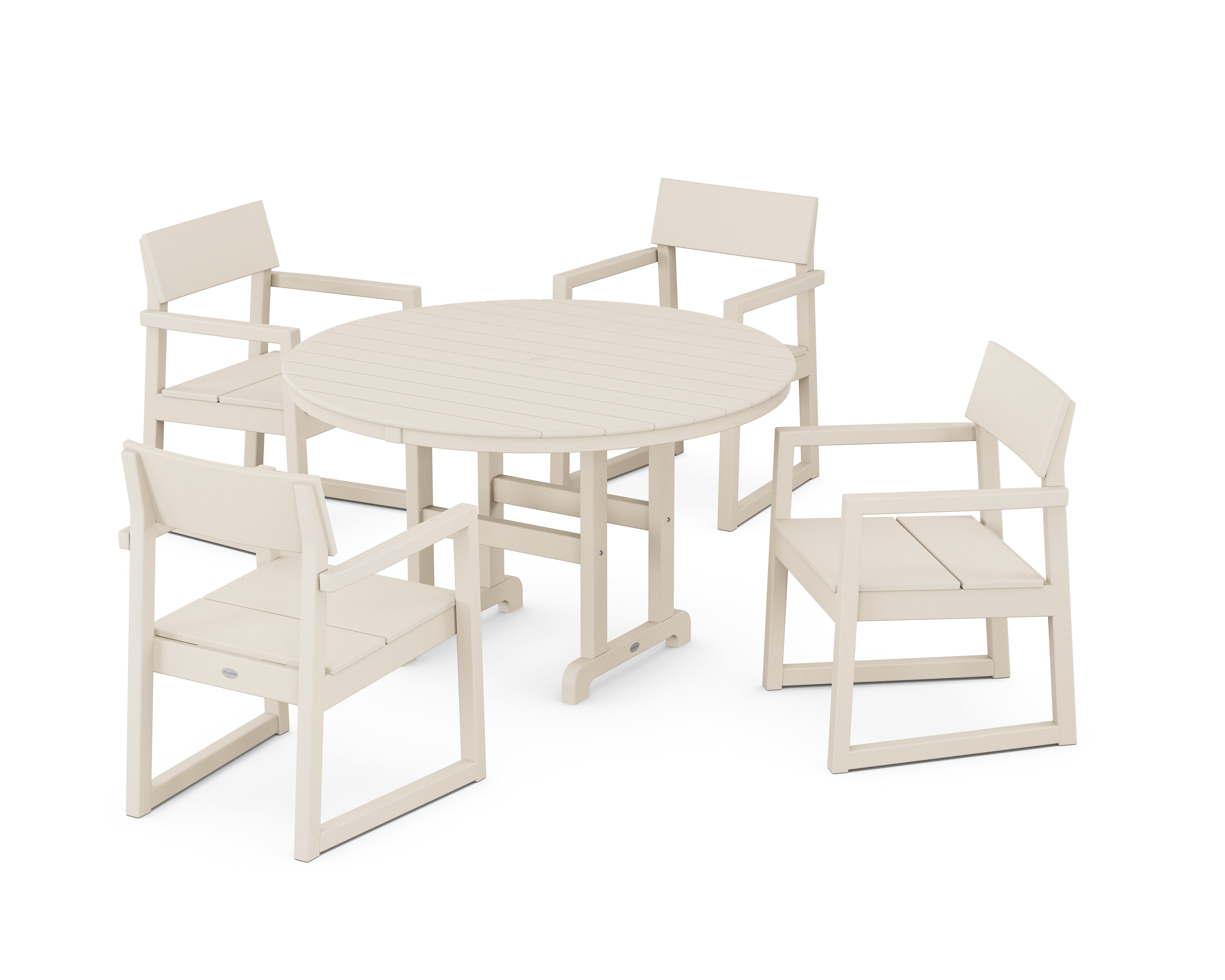 POLYWOOD® EDGE 5-Piece Round Farmhouse Dining Set in Sand