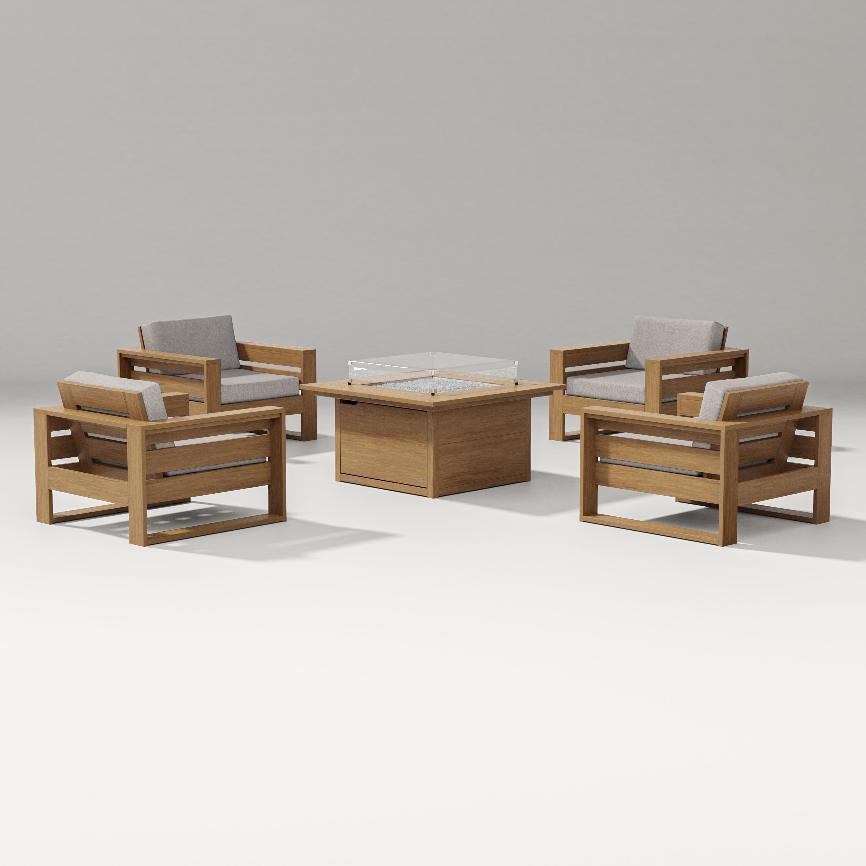 PW Designer Series Latitude 5-Piece Lounge Fire Table Set in Natural / Weathered Tweed
