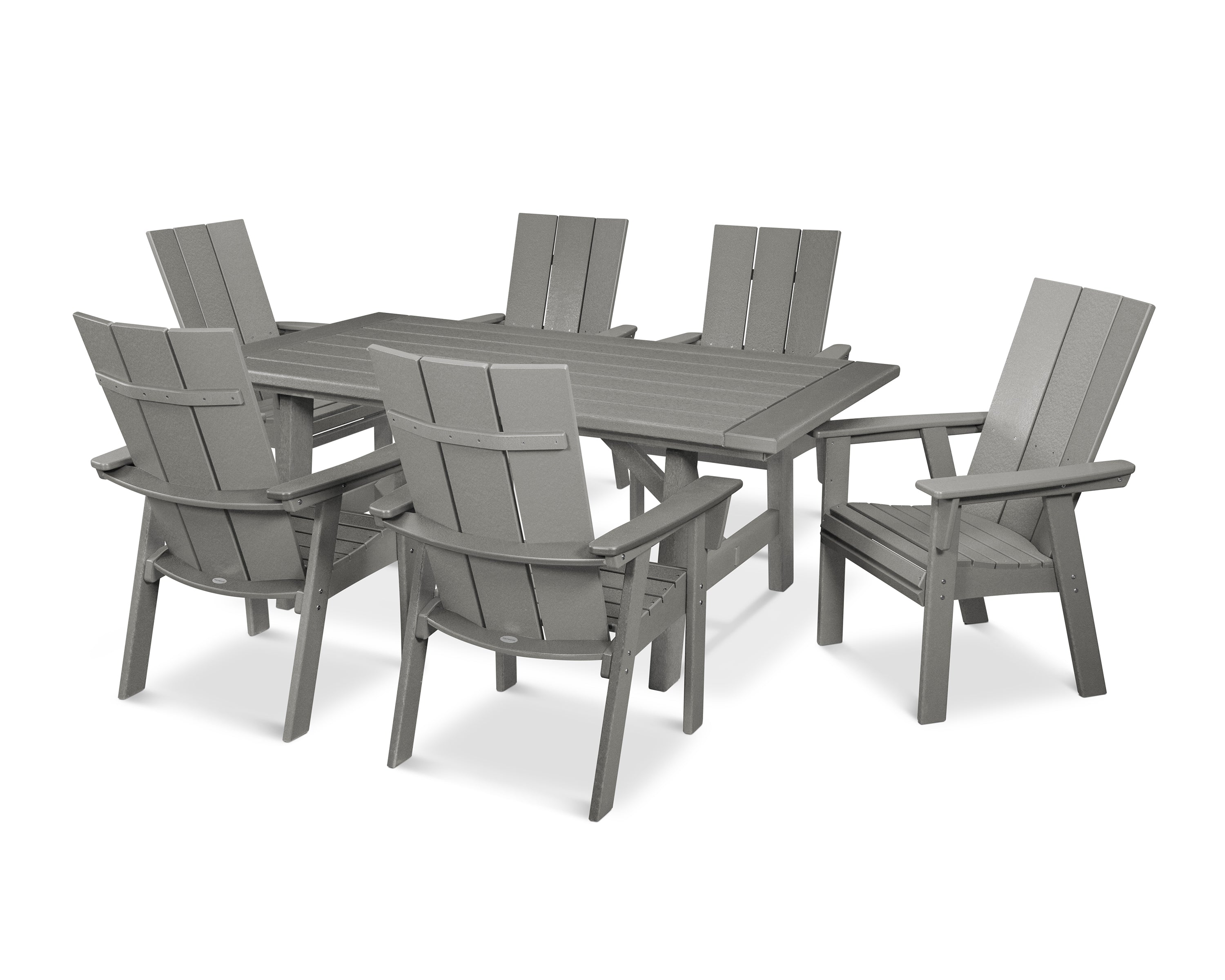 POLYWOOD® Modern Curveback Adirondack 7-Piece Rustic Farmhouse Dining Set in Slate Grey