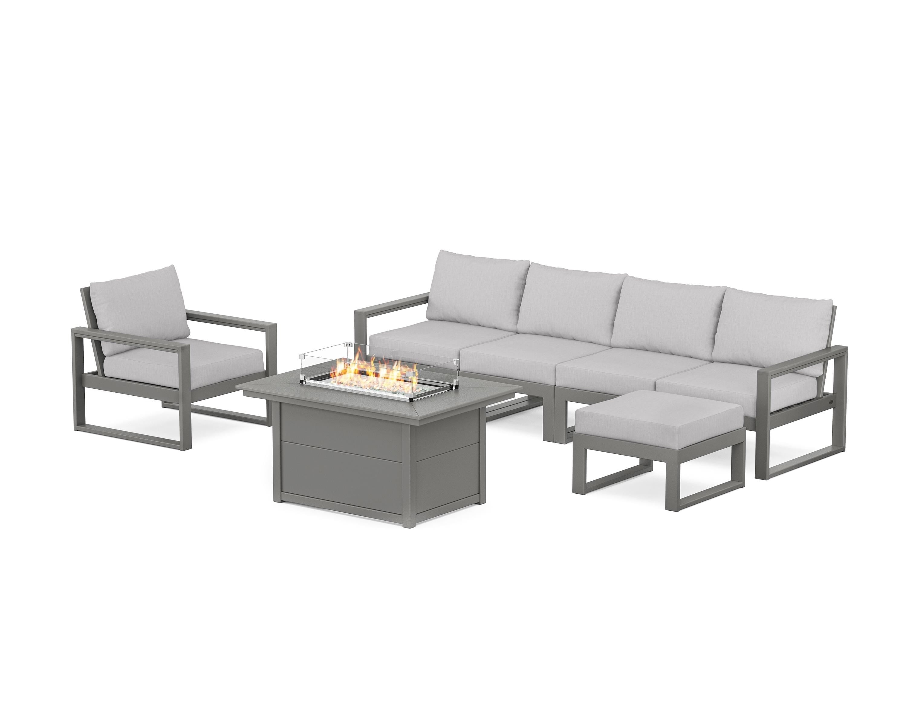 POLYWOOD EDGE Sectional Lounge and Fire Pit Set in Slate Grey / Granite