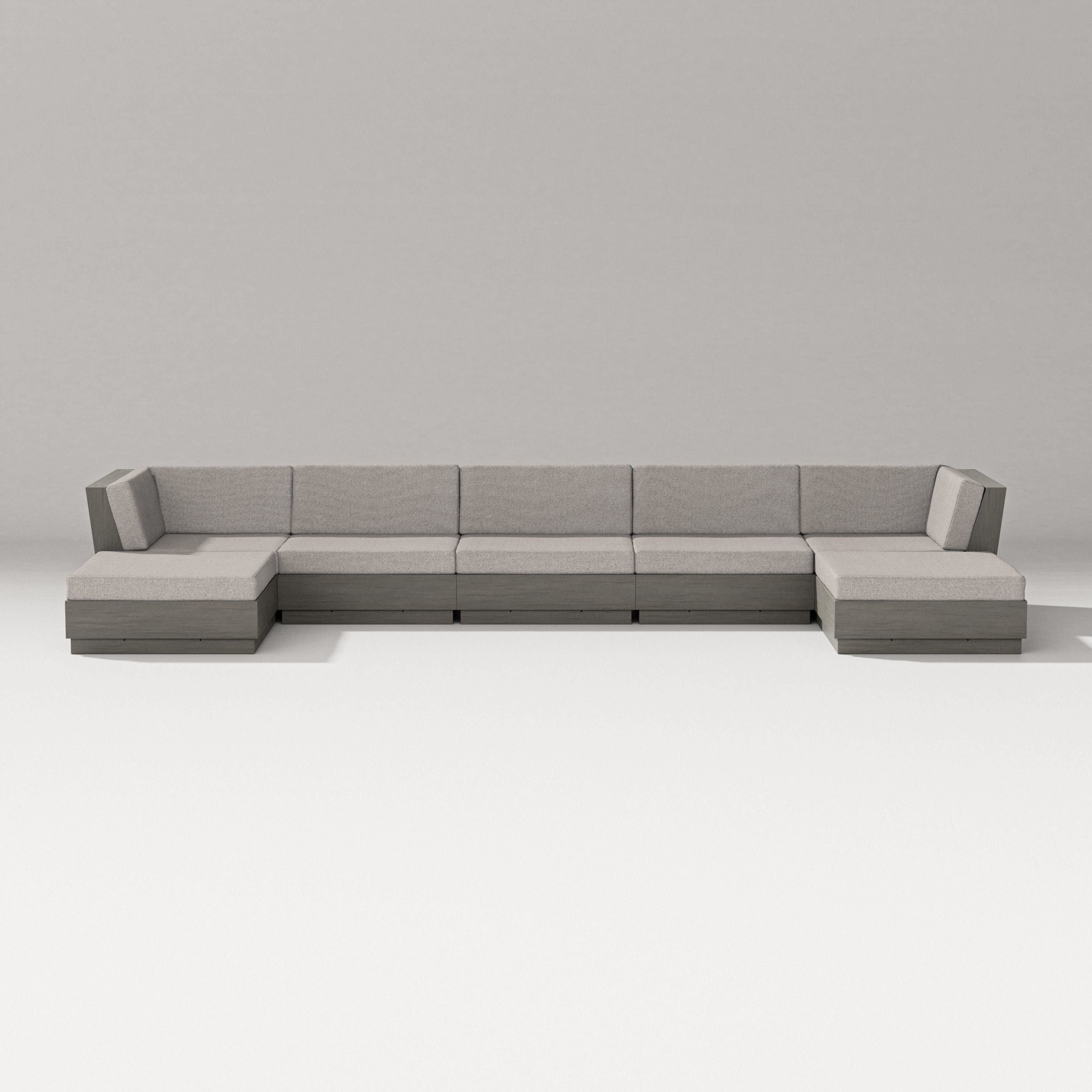 PW Designer Series Elevate 7-Piece Double Chaise Sectional in Driftwood / Weathered Tweed