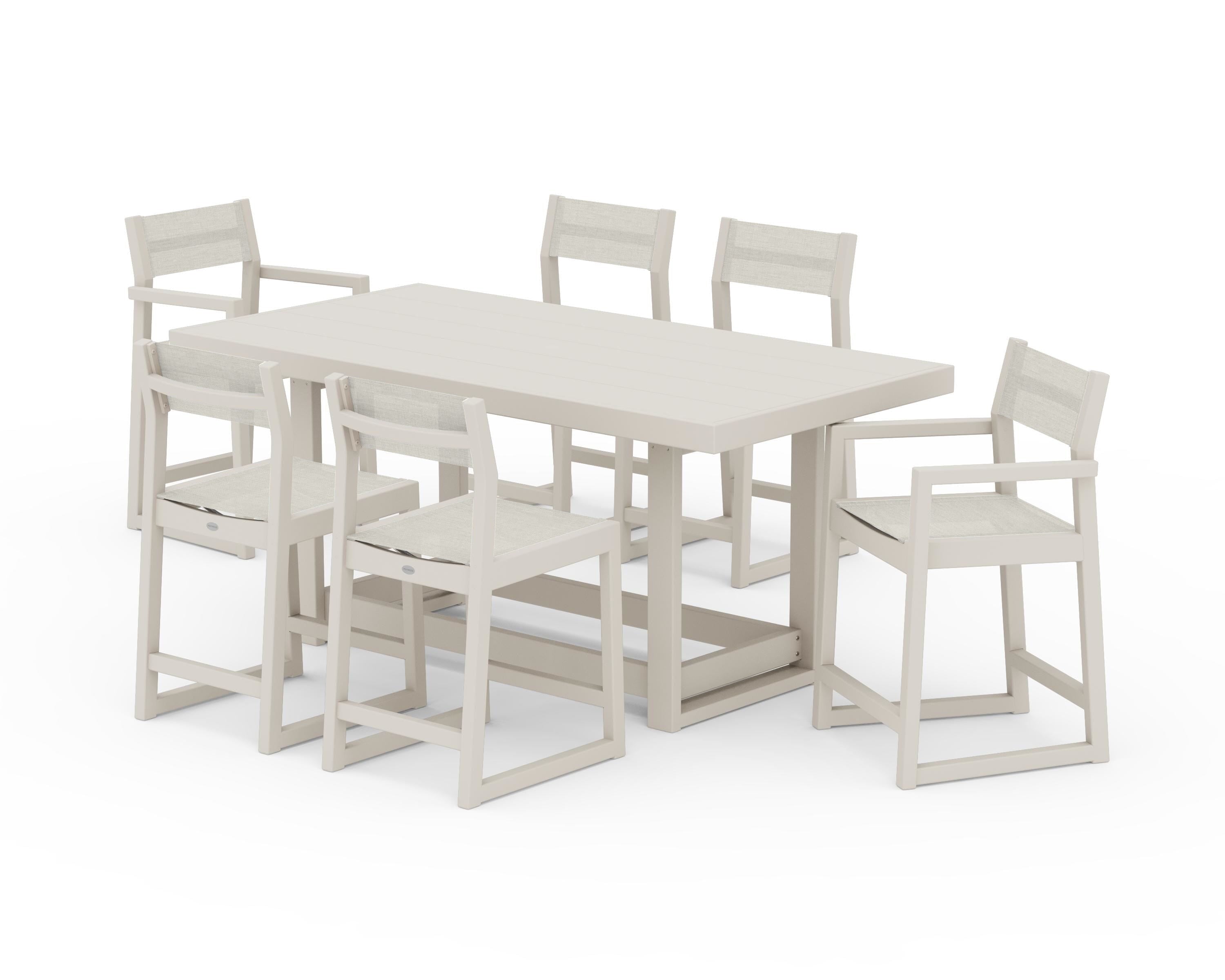 POLYWOOD EDGE Sling 7-Piece Counter Table Set in Sand / Parchment Sling