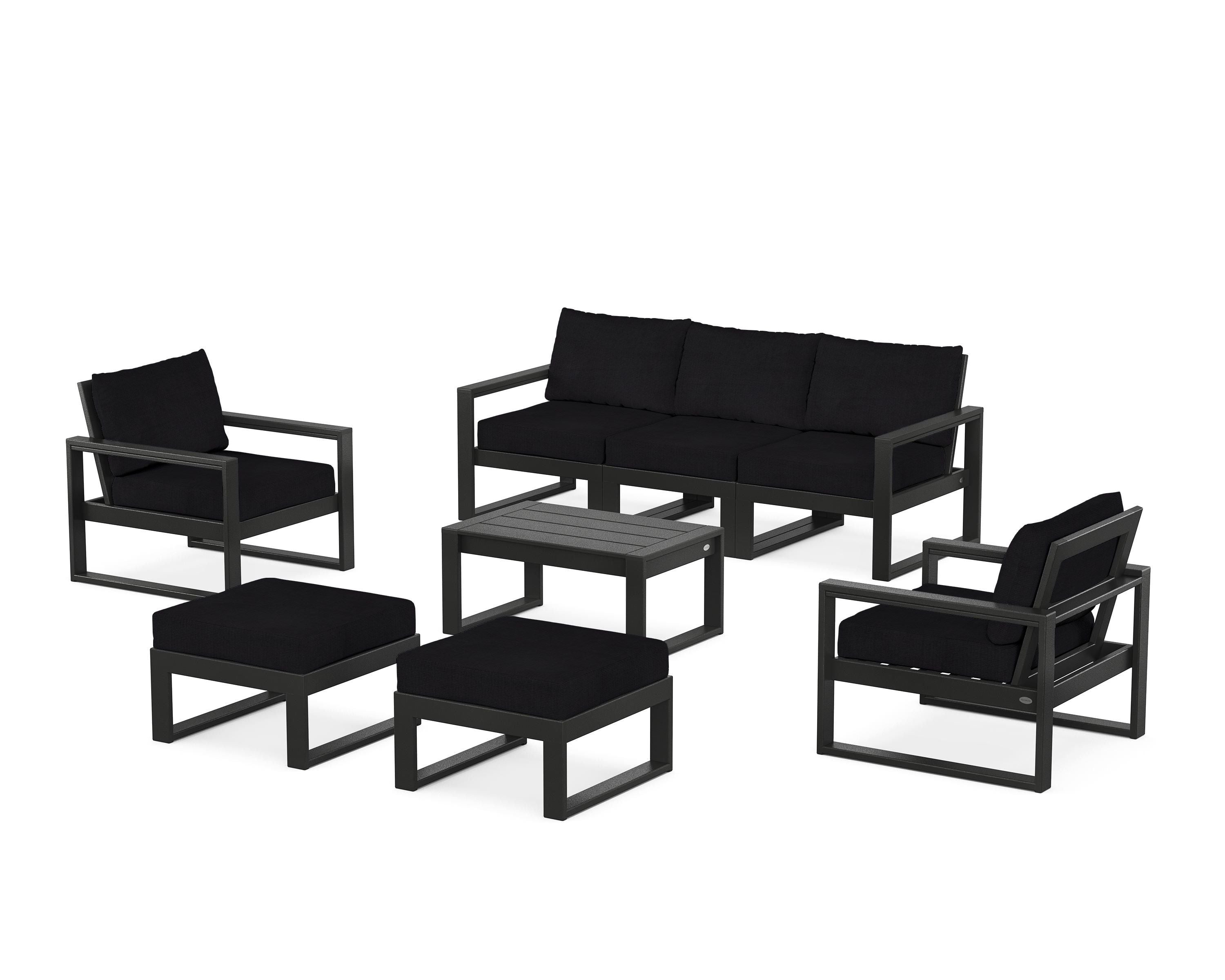 POLYWOOD EDGE Sectional 8-Piece Lounge Sofa Set in Black / Midnight Linen