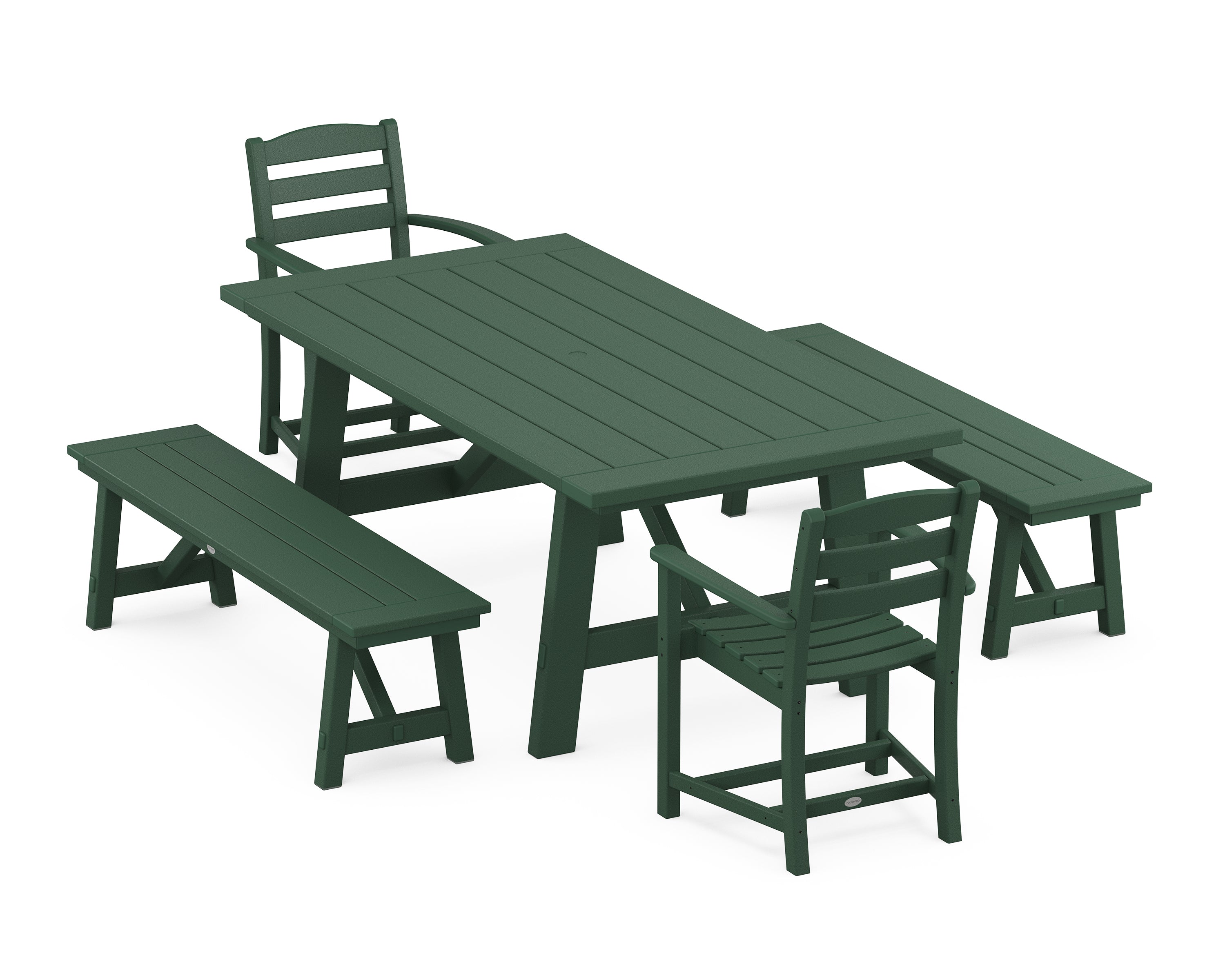 POLYWOOD® La Casa Café 5-Piece Rustic Farmhouse Dining Set With Benches in Green