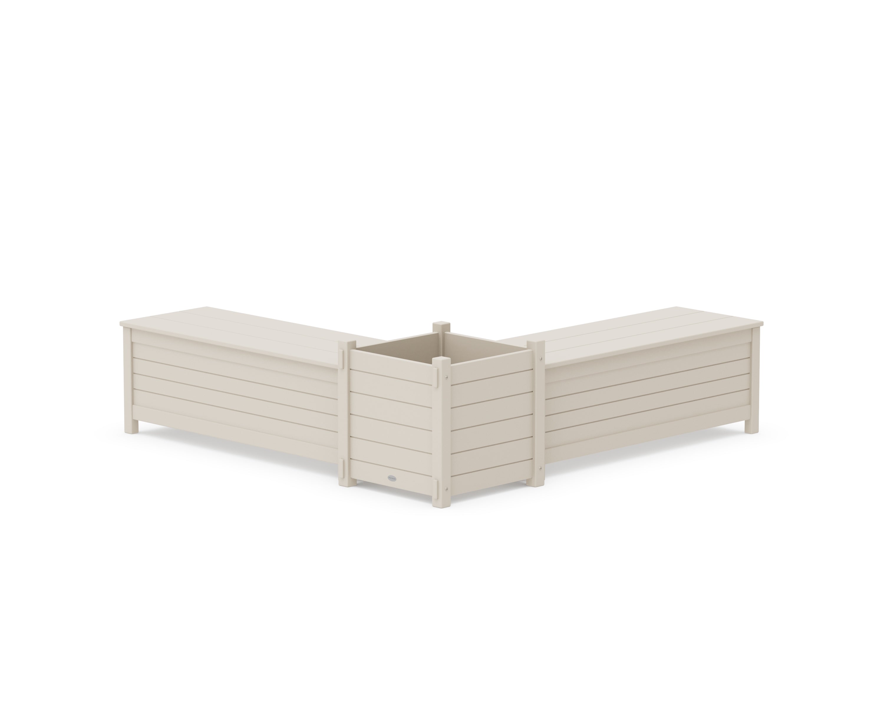 POLYWOOD 48" Nautical L- Shaped Planter Storage Bench Set- Large in Sand