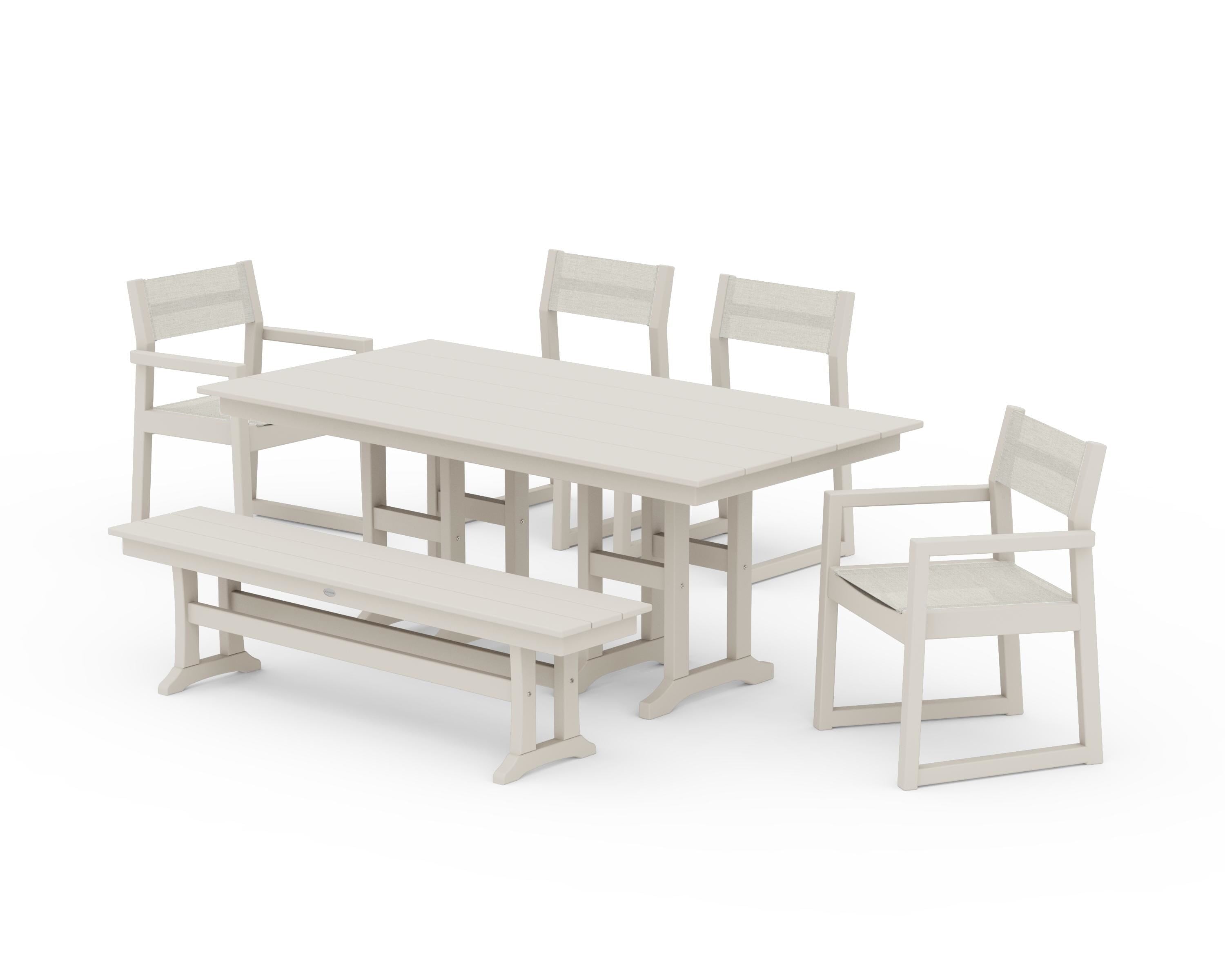 POLYWOOD EDGE Sling 6-Piece Farmhouse Dining Set in Sand / Parchment Sling