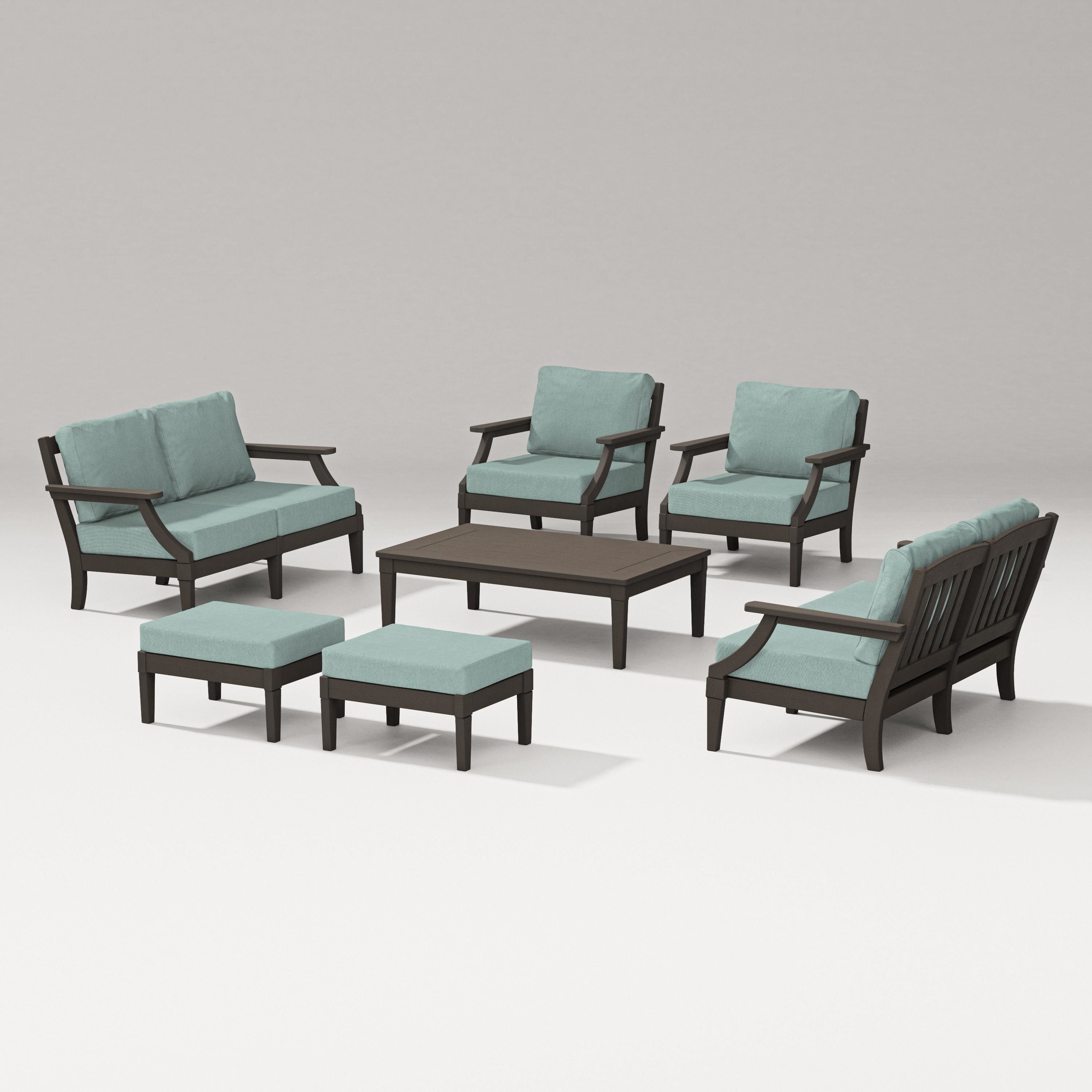 PW Designer Series Estate 7-Piece Lounge Loveseat Set in Vintage Coffee / Glacier Spa