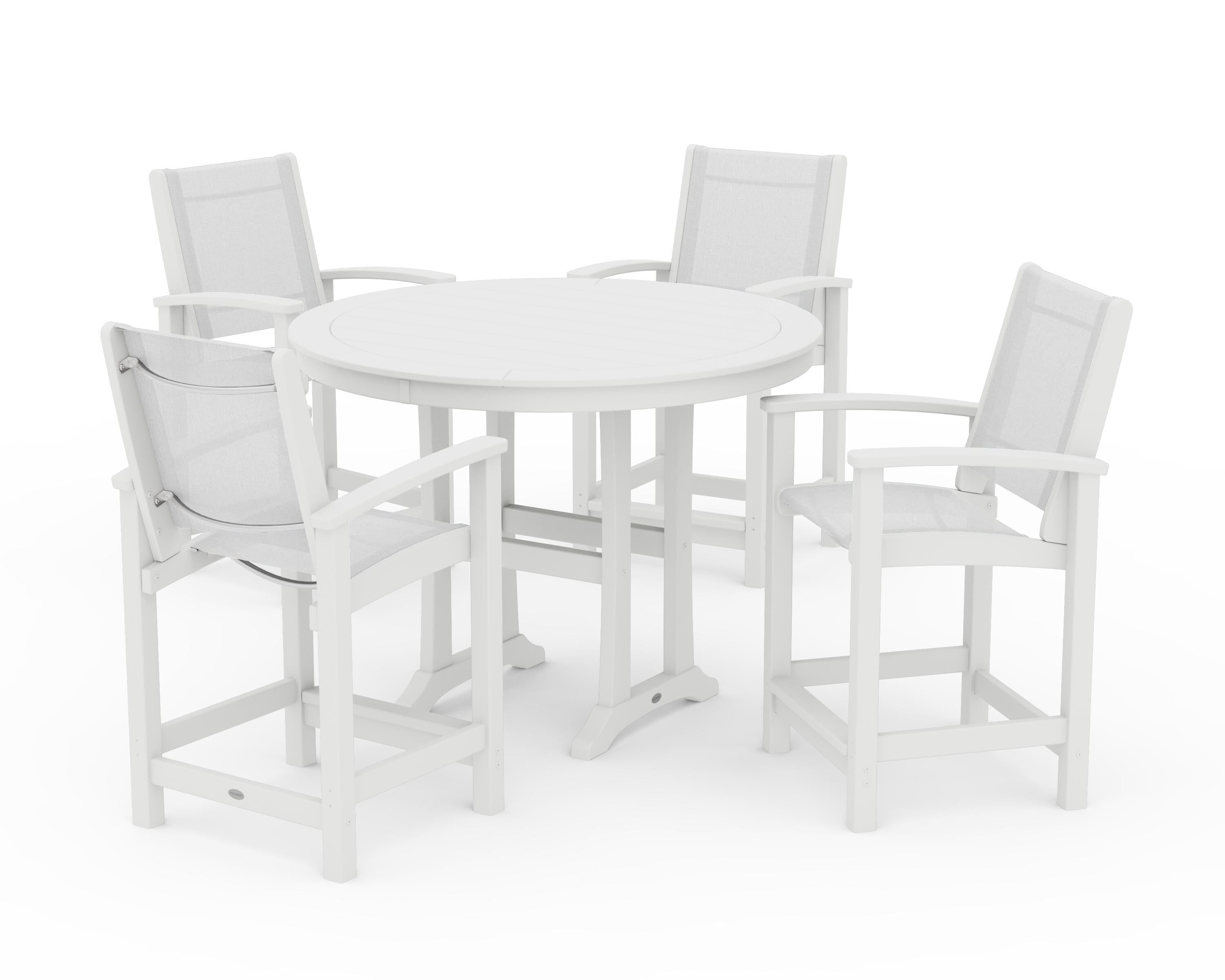 POLYWOOD Coastal 5-Piece Counter Set in White / White Sling
