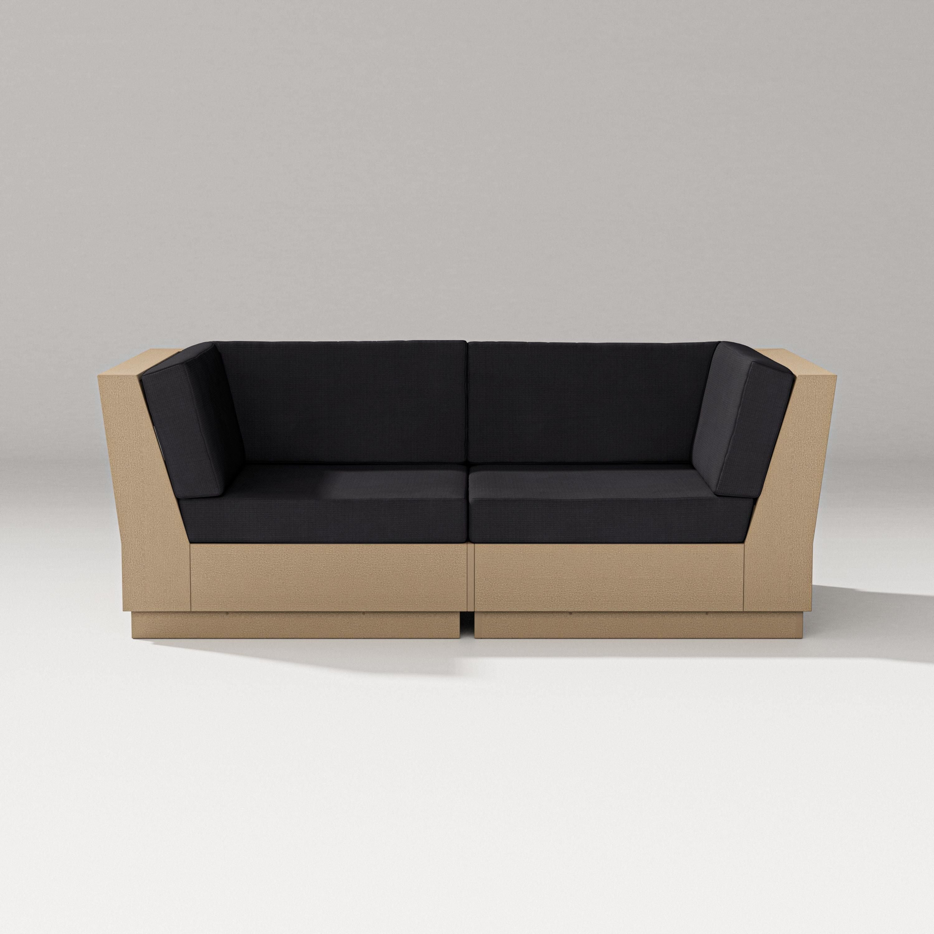 PW Designer Series Elevate Loveseat Sectional in Vintage Sahara / Midnight Linen