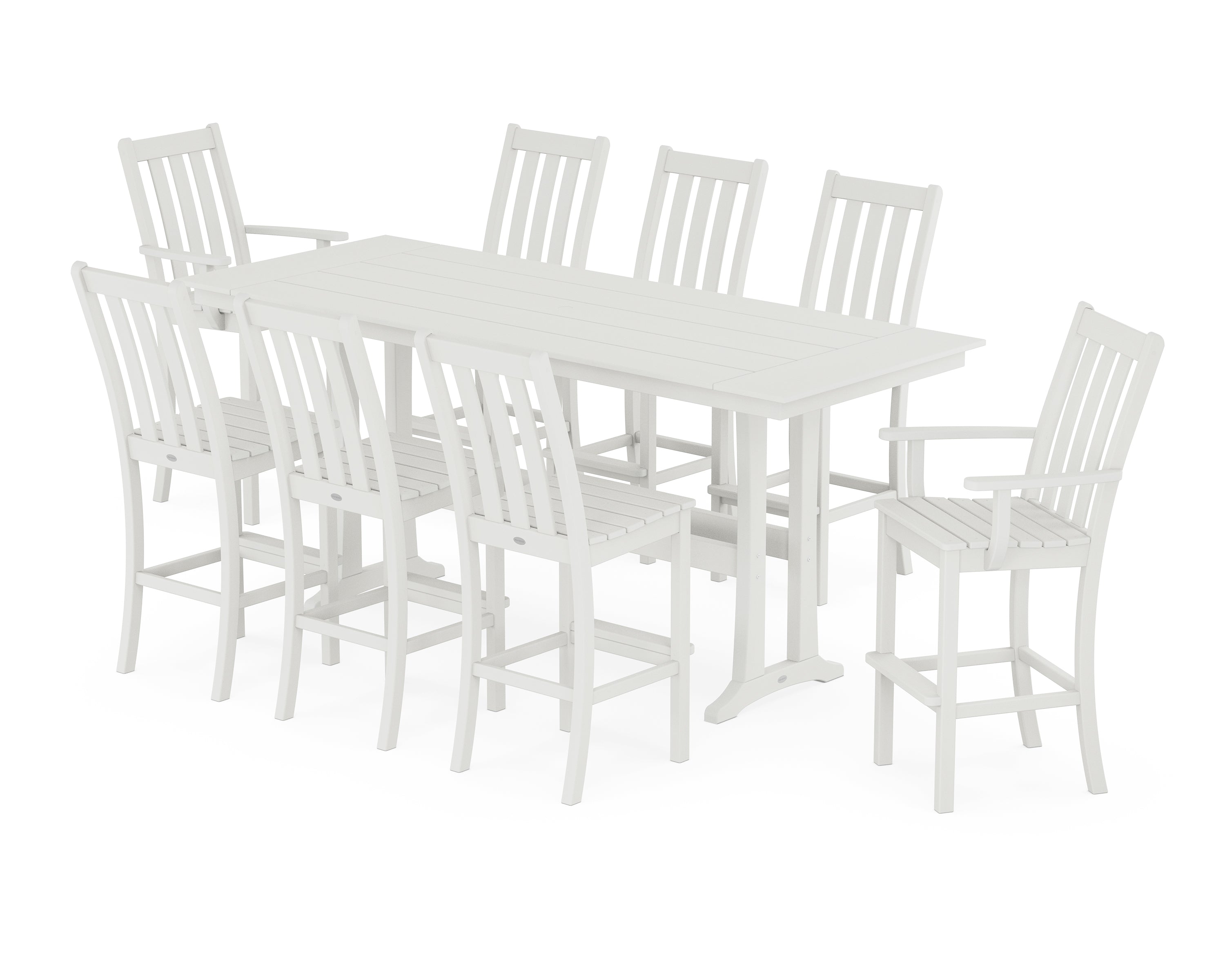 POLYWOOD® Vineyard 9-Piece Farmhouse Bar Set with Trestle Legs in Vintage White