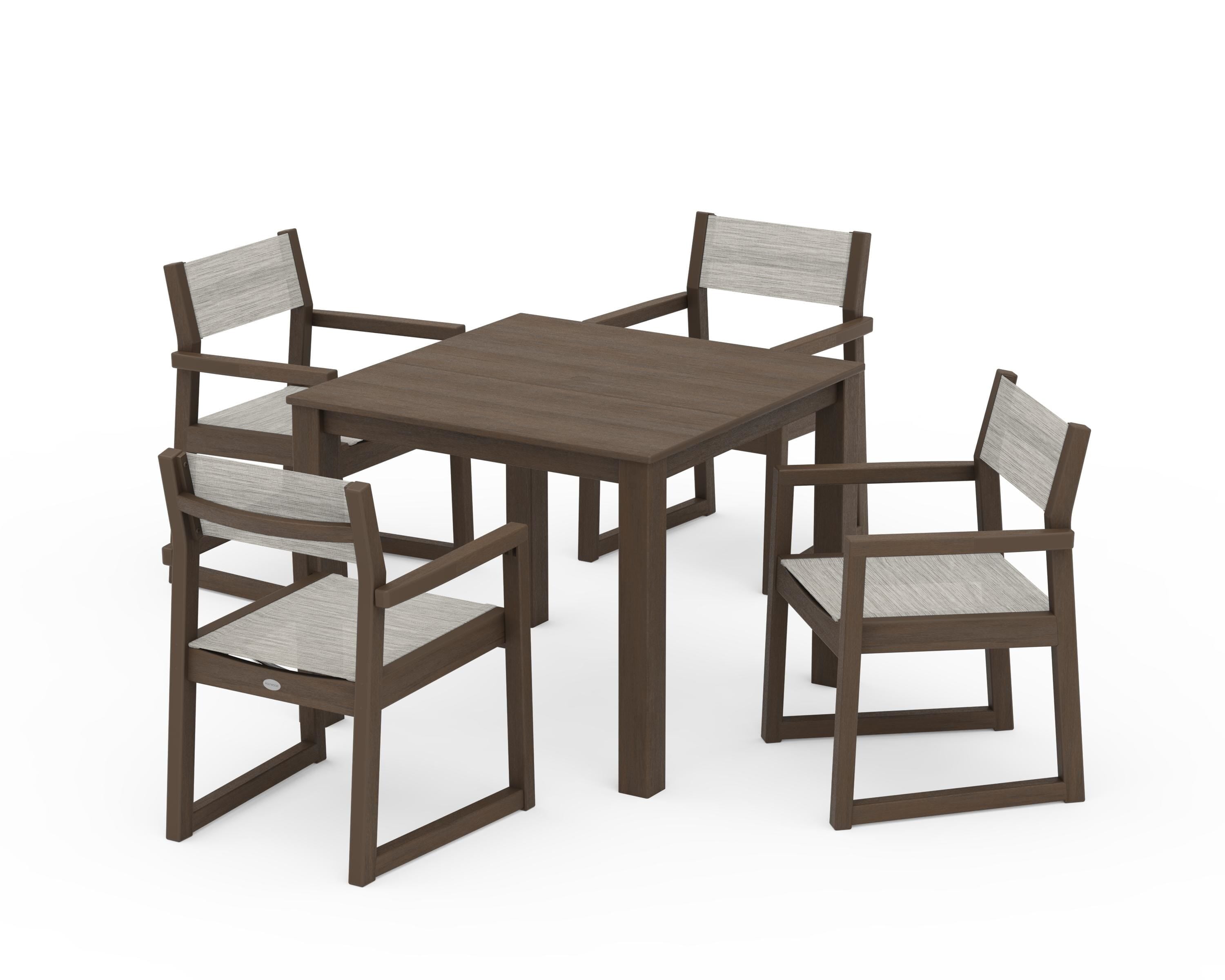 POLYWOOD EDGE Sling Arm Chair 5-Piece Parsons Dining Set in Kona / Birch Sling
