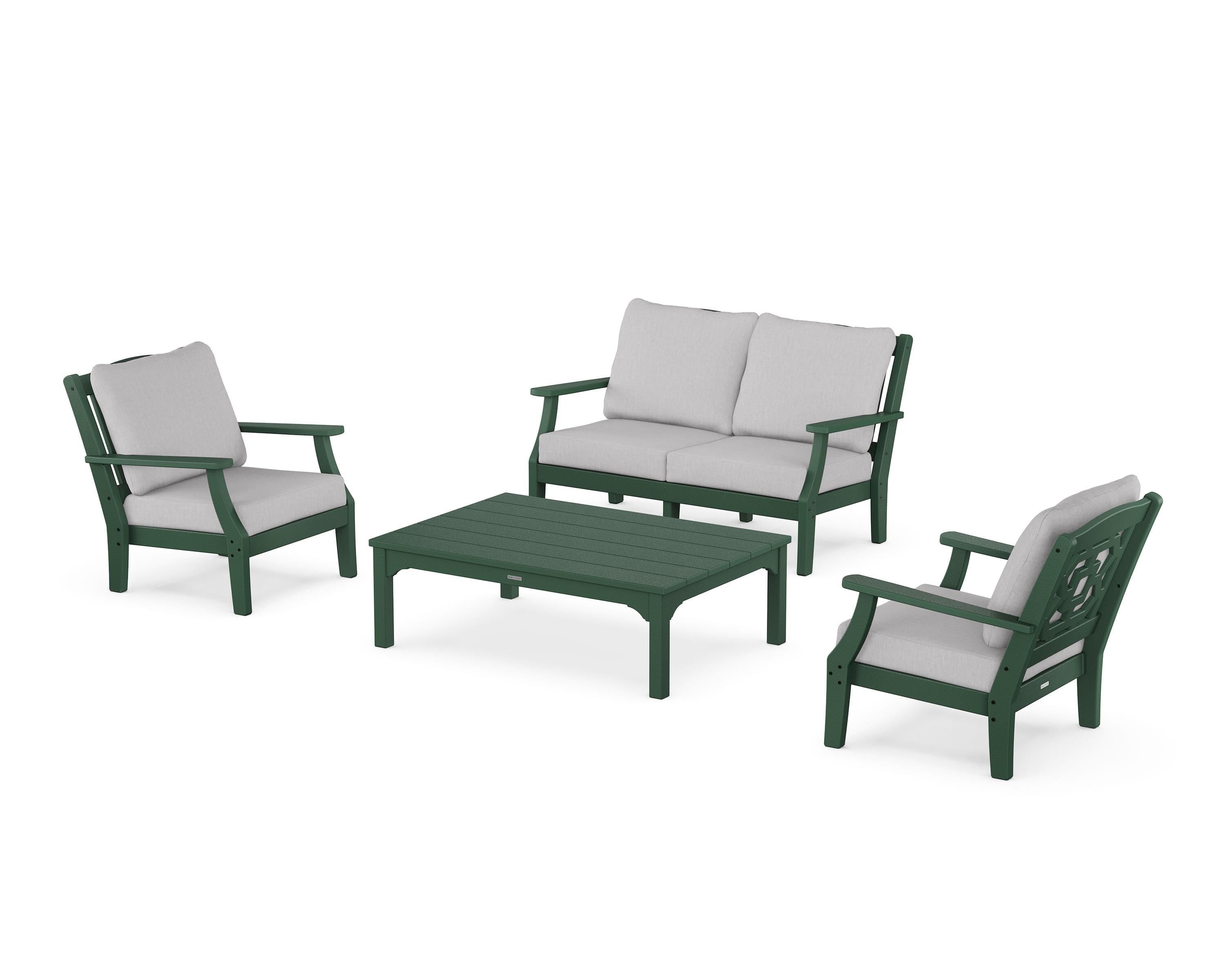Martha Stewart by POLYWOOD Chinoiserie 4-Piece Deep Seating Set with Loveseat in Green / Granite