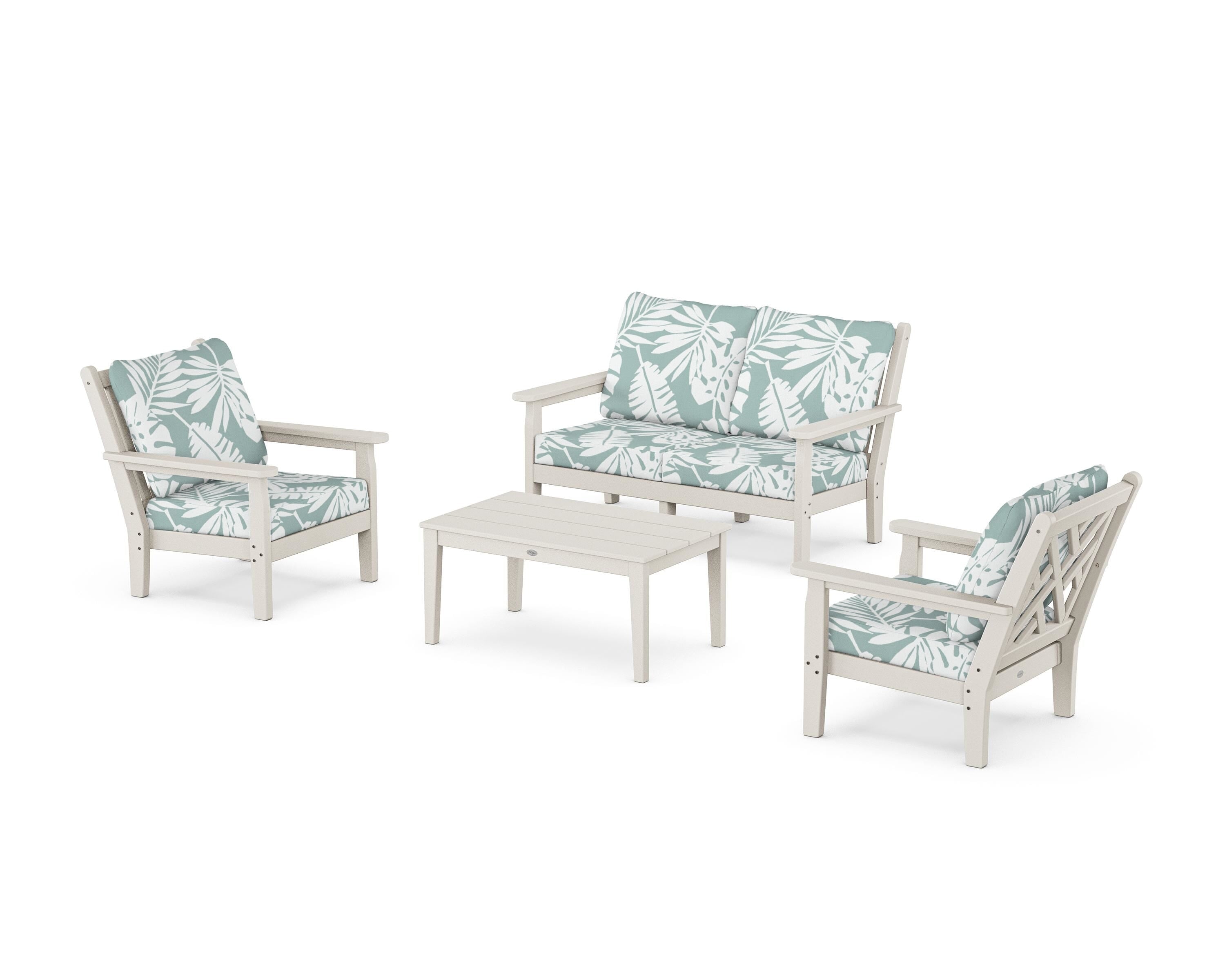 POLYWOOD Chippendale 4-Piece Deep Seating Set with Loveseat in Sand / Leaf Glacier Spa