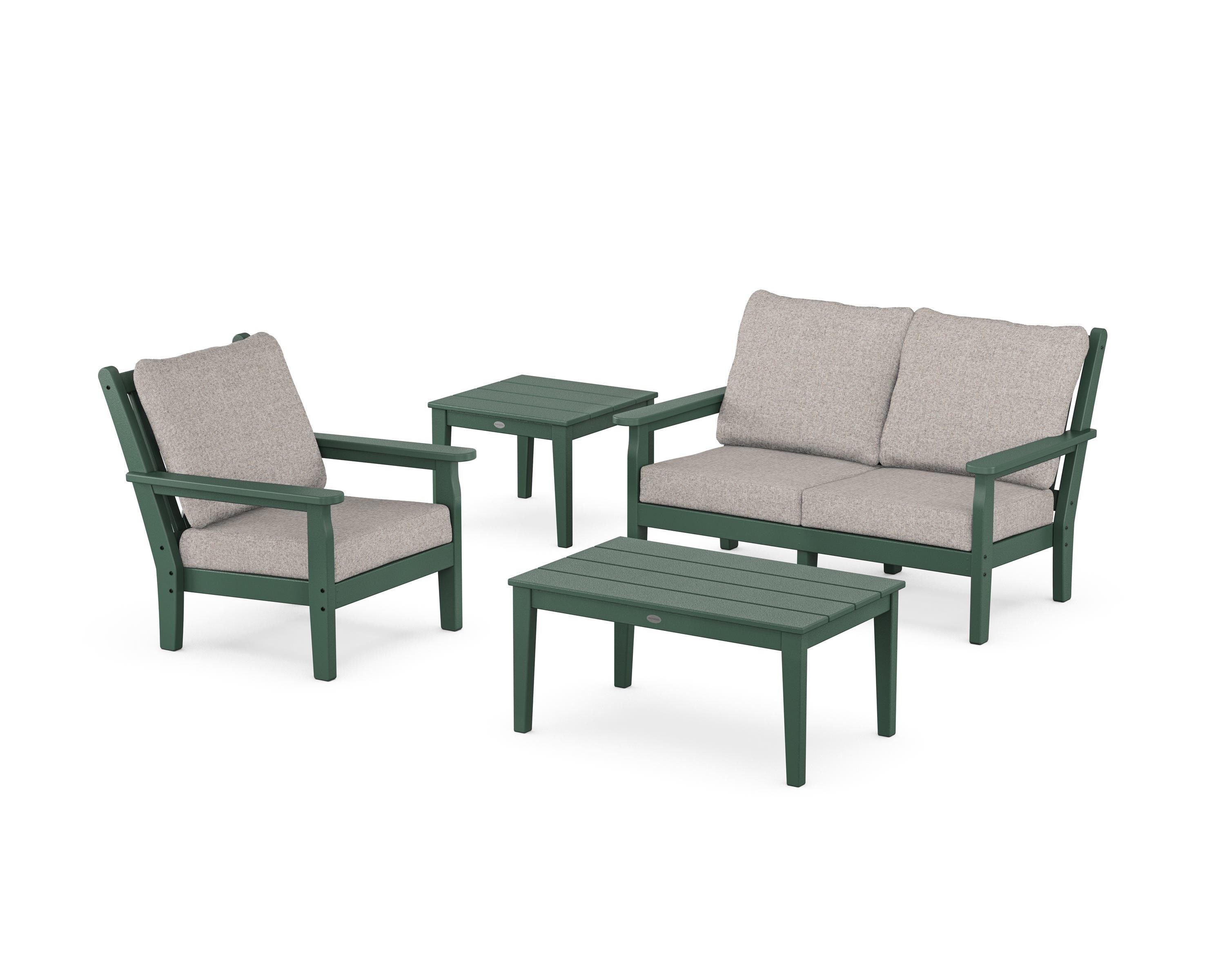 POLYWOOD Chippendale 4-Piece Deep Seating Set in Green / Weathered Tweed