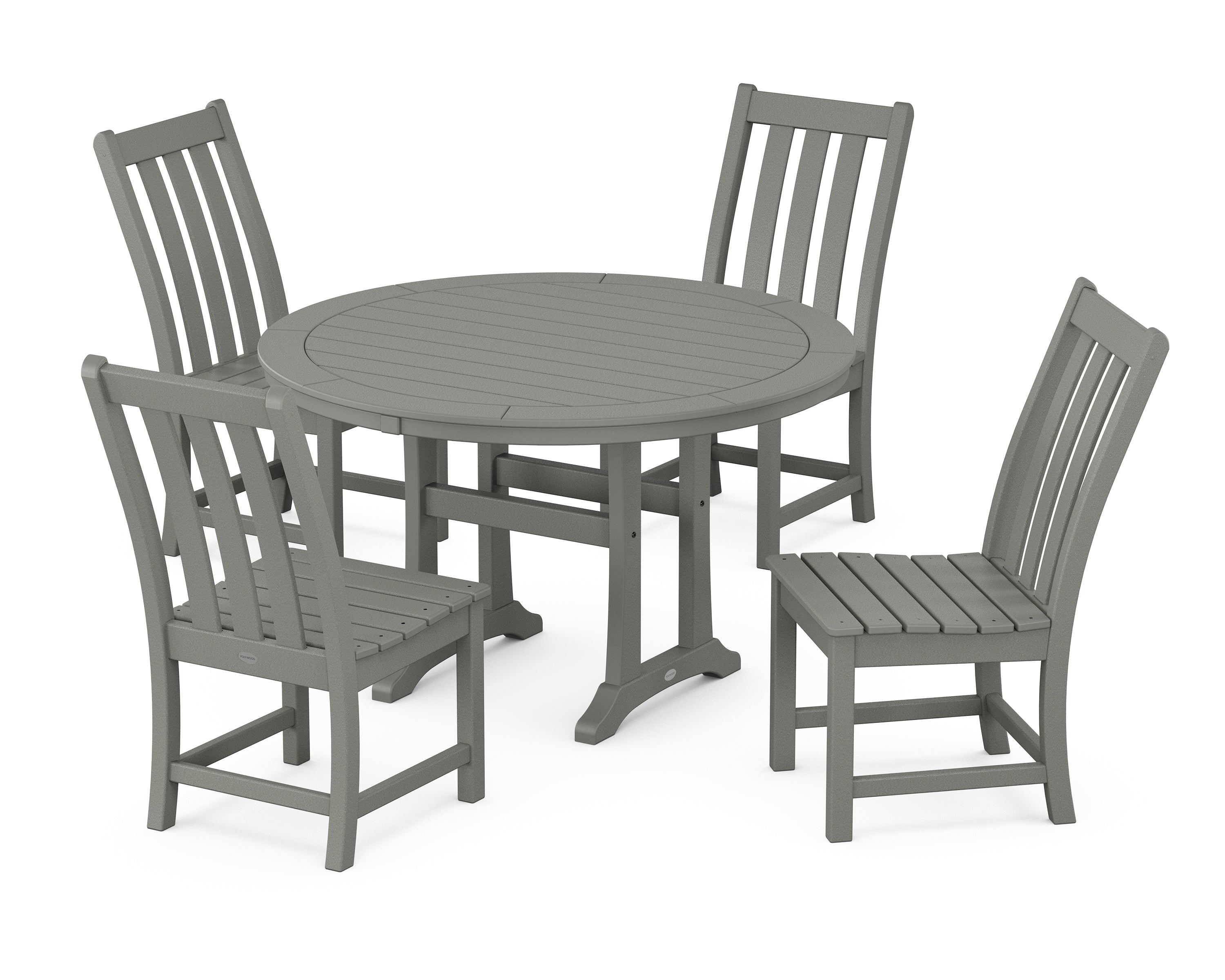 POLYWOOD® Vineyard Side Chair 5-Piece Round Dining Set With Trestle Legs in Slate Grey