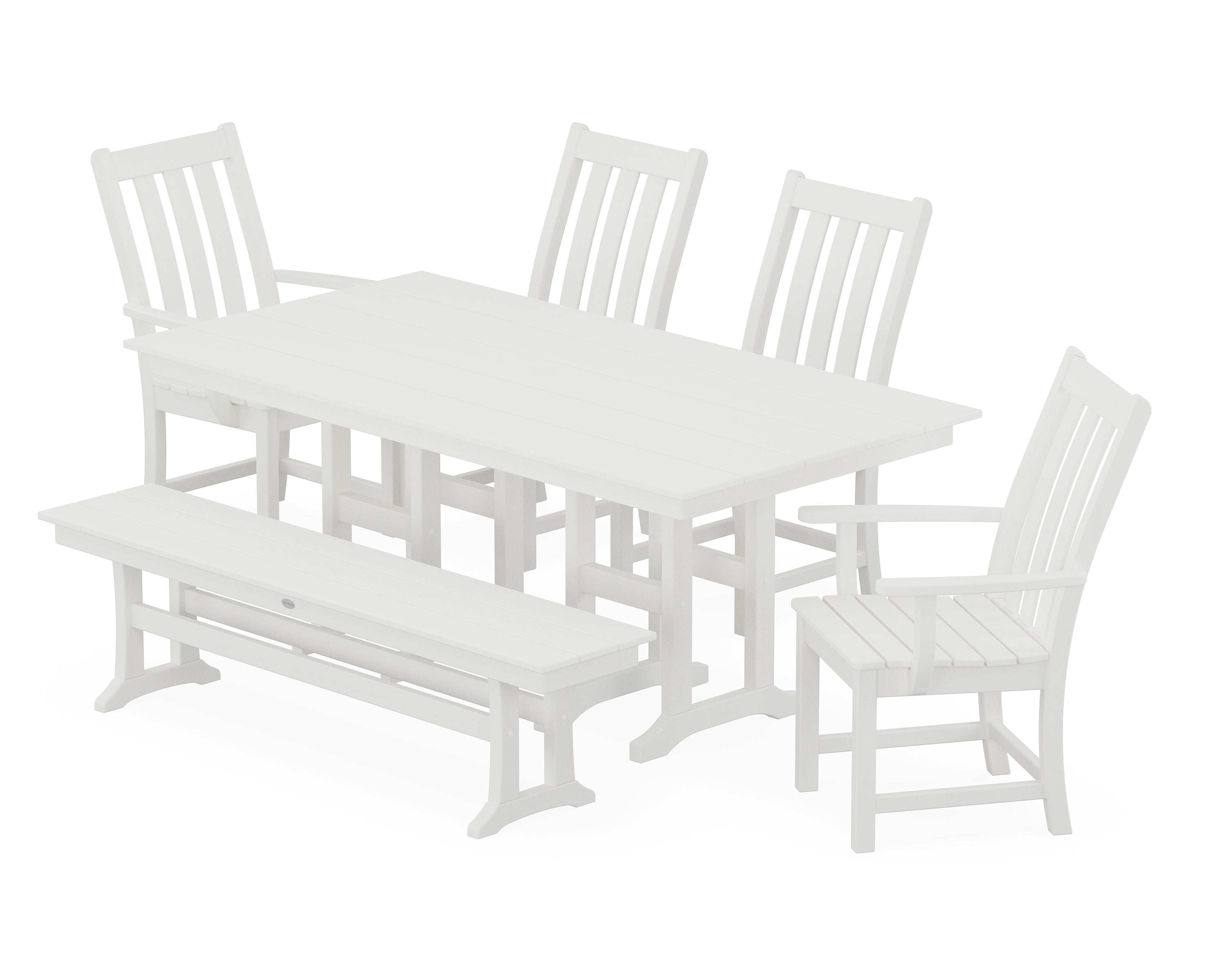 POLYWOOD® Vineyard 6-Piece Farmhouse Dining Set with Bench in Vintage White