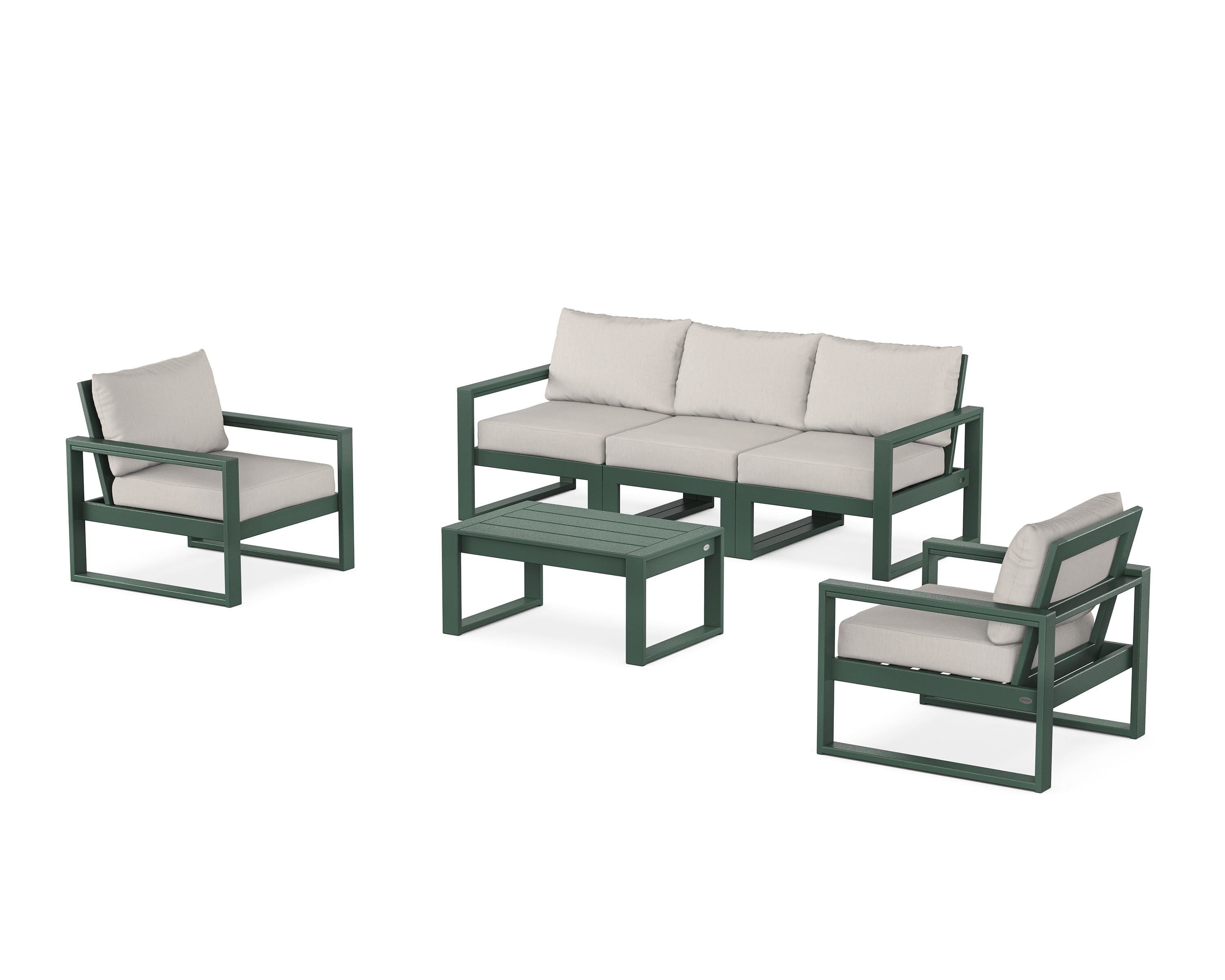 POLYWOOD EDGE Sectional 4-Piece Deep Seating Set with Sofa in Green / Cast Ash