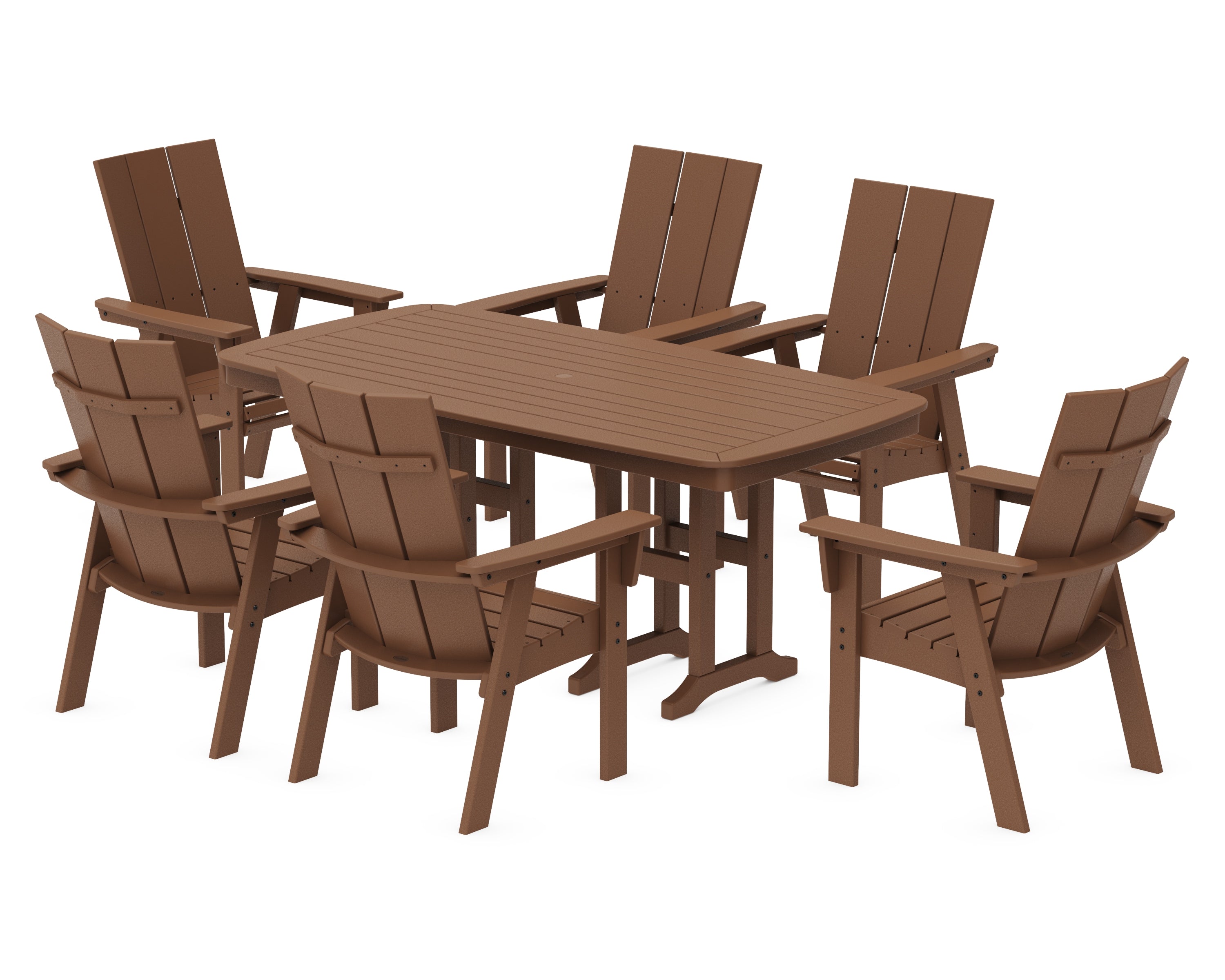 POLYWOOD Modern Curveback Adirondack 7-Piece Dining Set in Teak