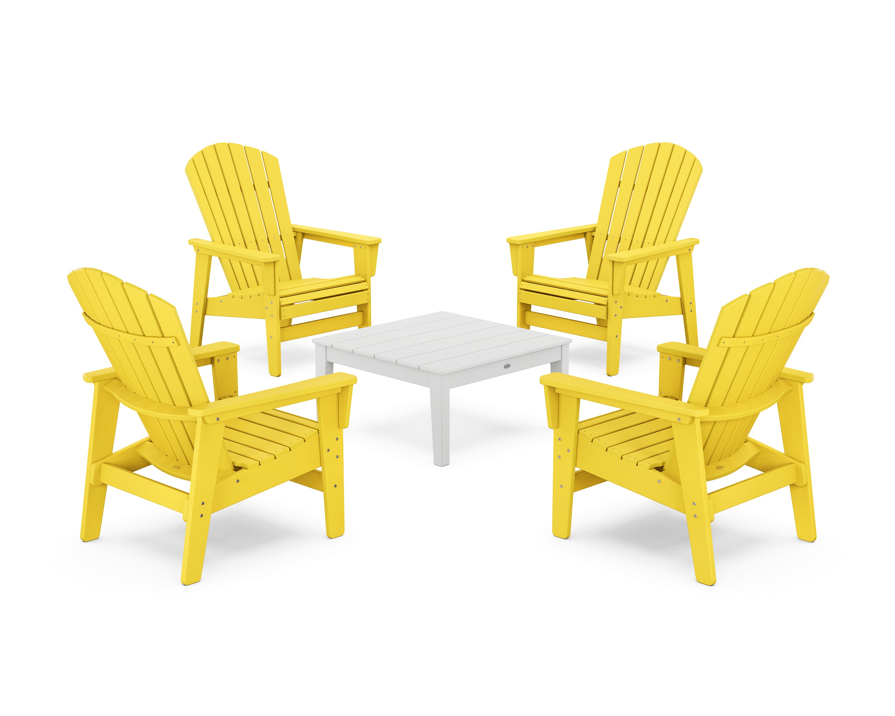 POLYWOOD® 5-Piece Nautical Grand Upright Adirondack Chair Conversation Group in Lemon / White