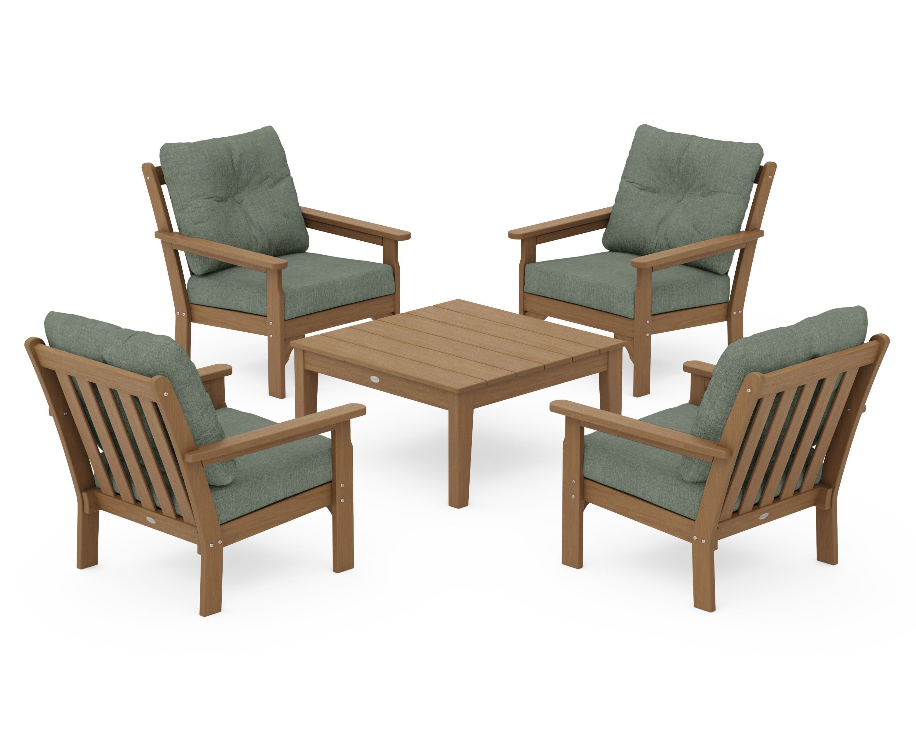 POLYWOOD Vineyard 5-Piece Deep Seating Conversation Set in Natural / Cast Sage