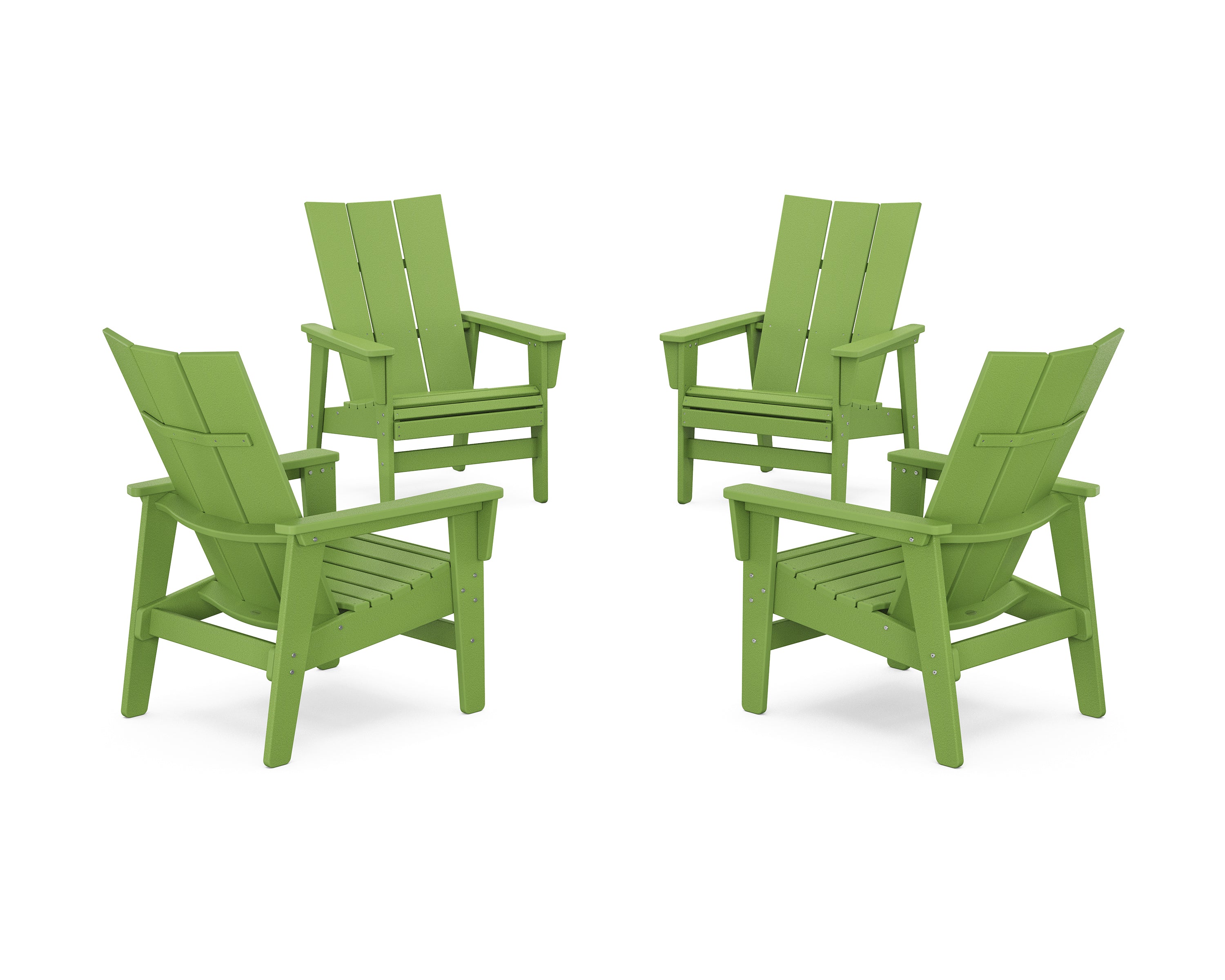 POLYWOOD® 4-Piece Modern Grand Upright Adirondack Chair Conversation Set in Lime