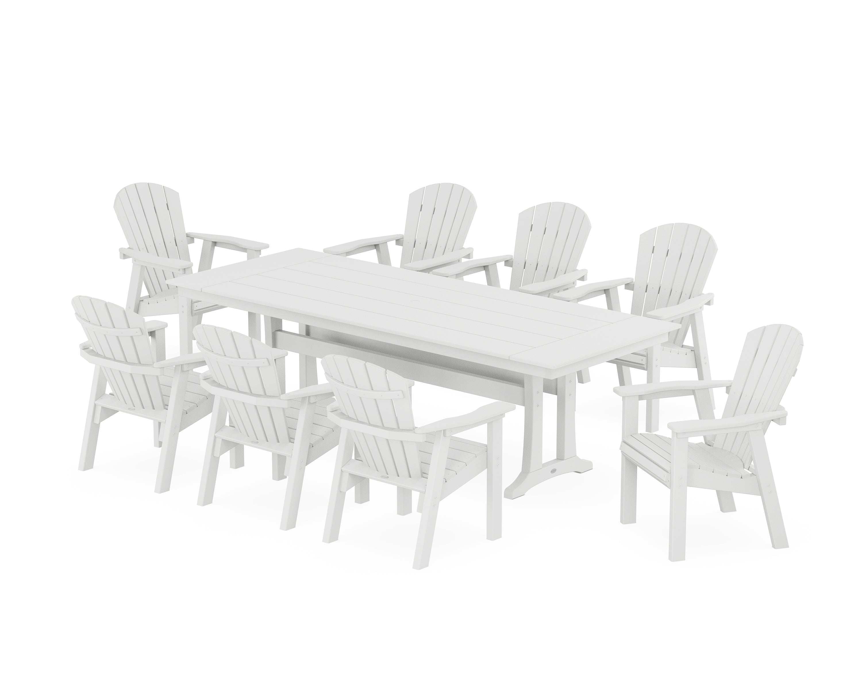 POLYWOOD® Seashell 9-Piece Farmhouse Dining Set with Trestle Legs in White