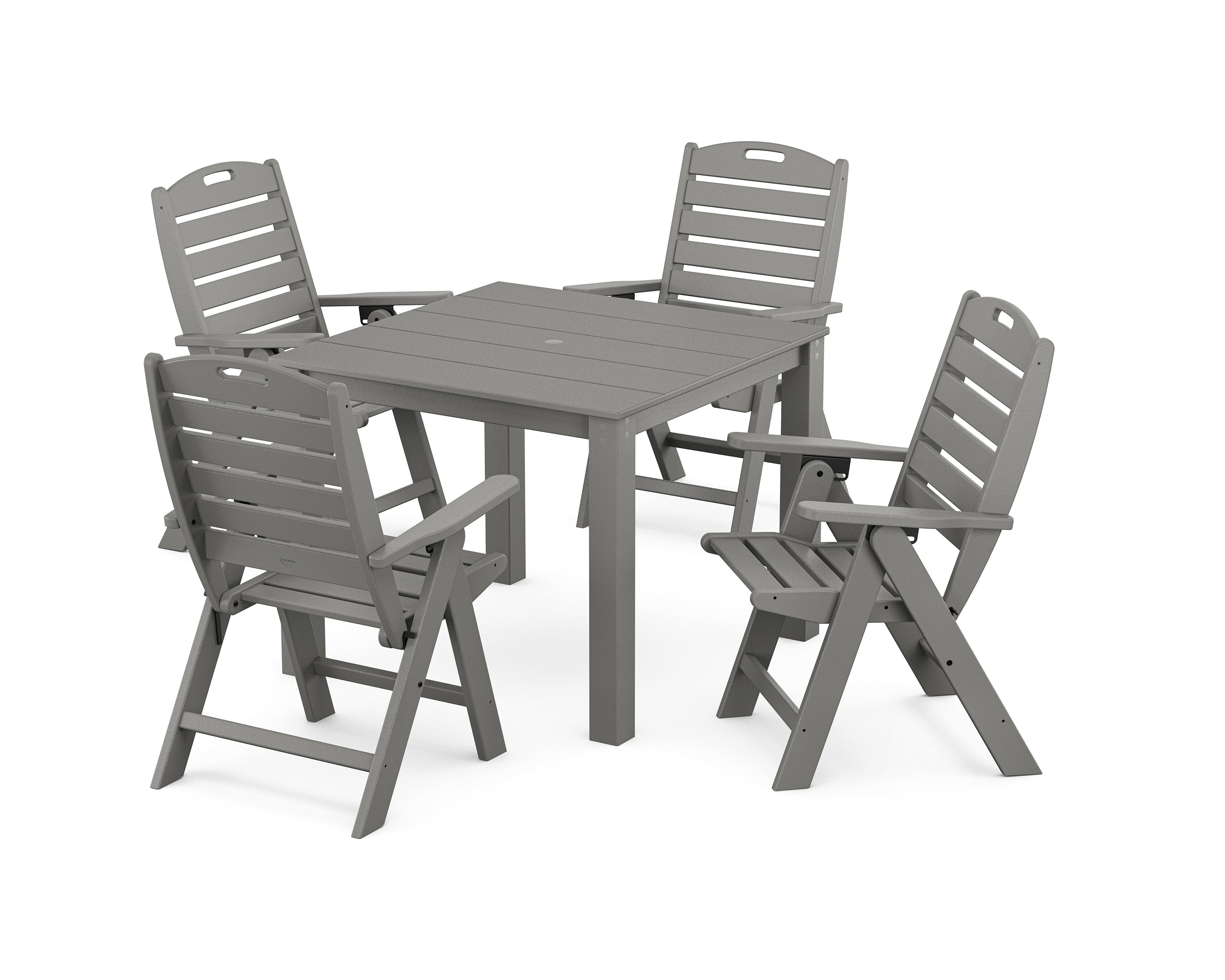 POLYWOOD® Nautical Folding Highback Chair 5-Piece Parsons Dining Set in Slate Grey