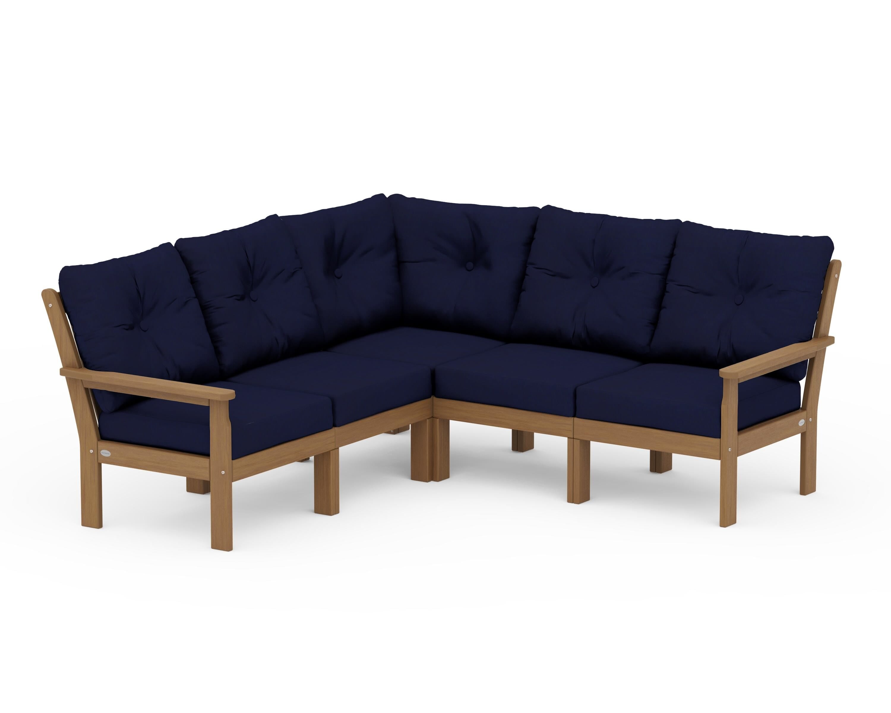POLYWOOD Vineyard 5-Piece Sectional in Natural / Navy