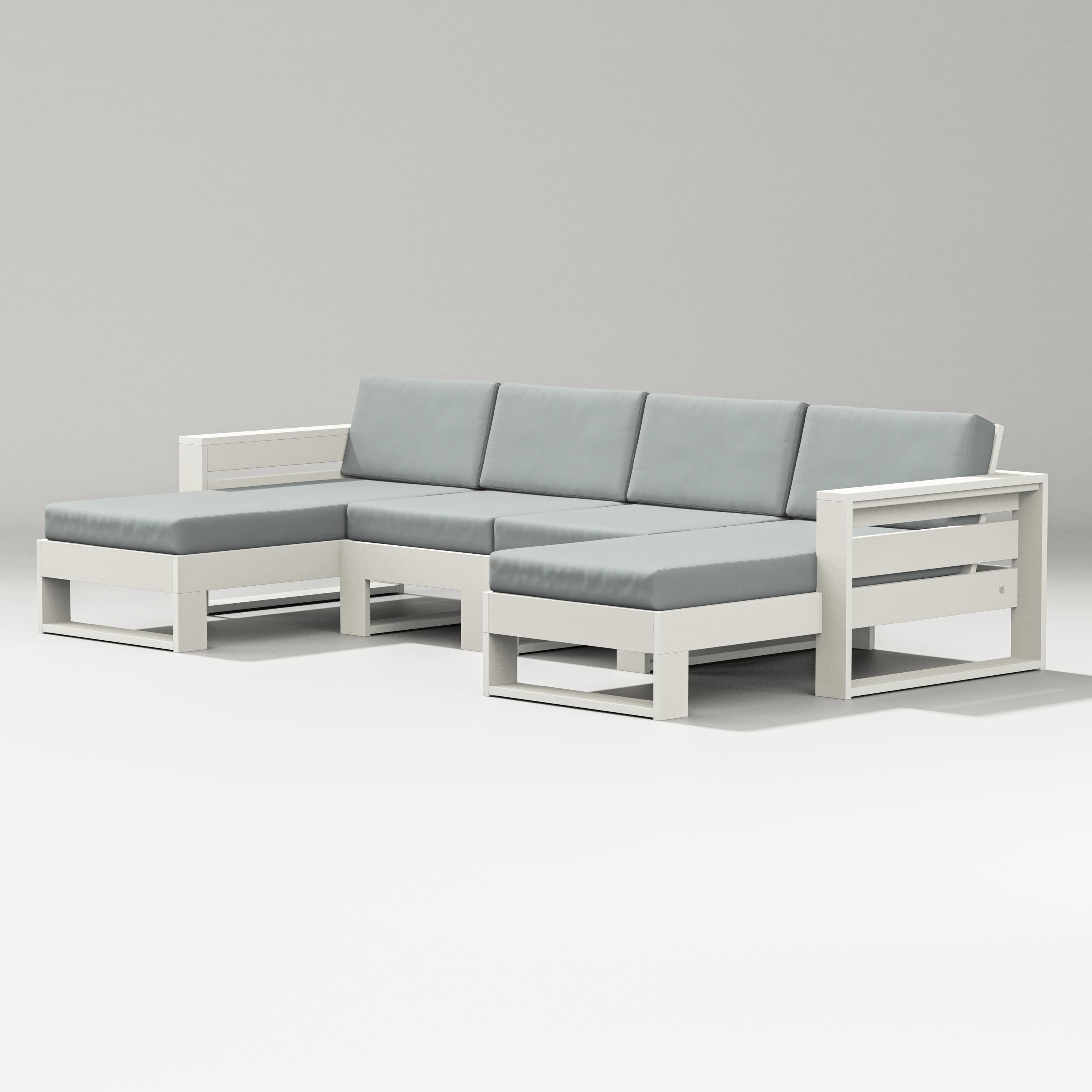 PW Designer Series Latitude Double Chaise Sectional in Vintage White / Spa