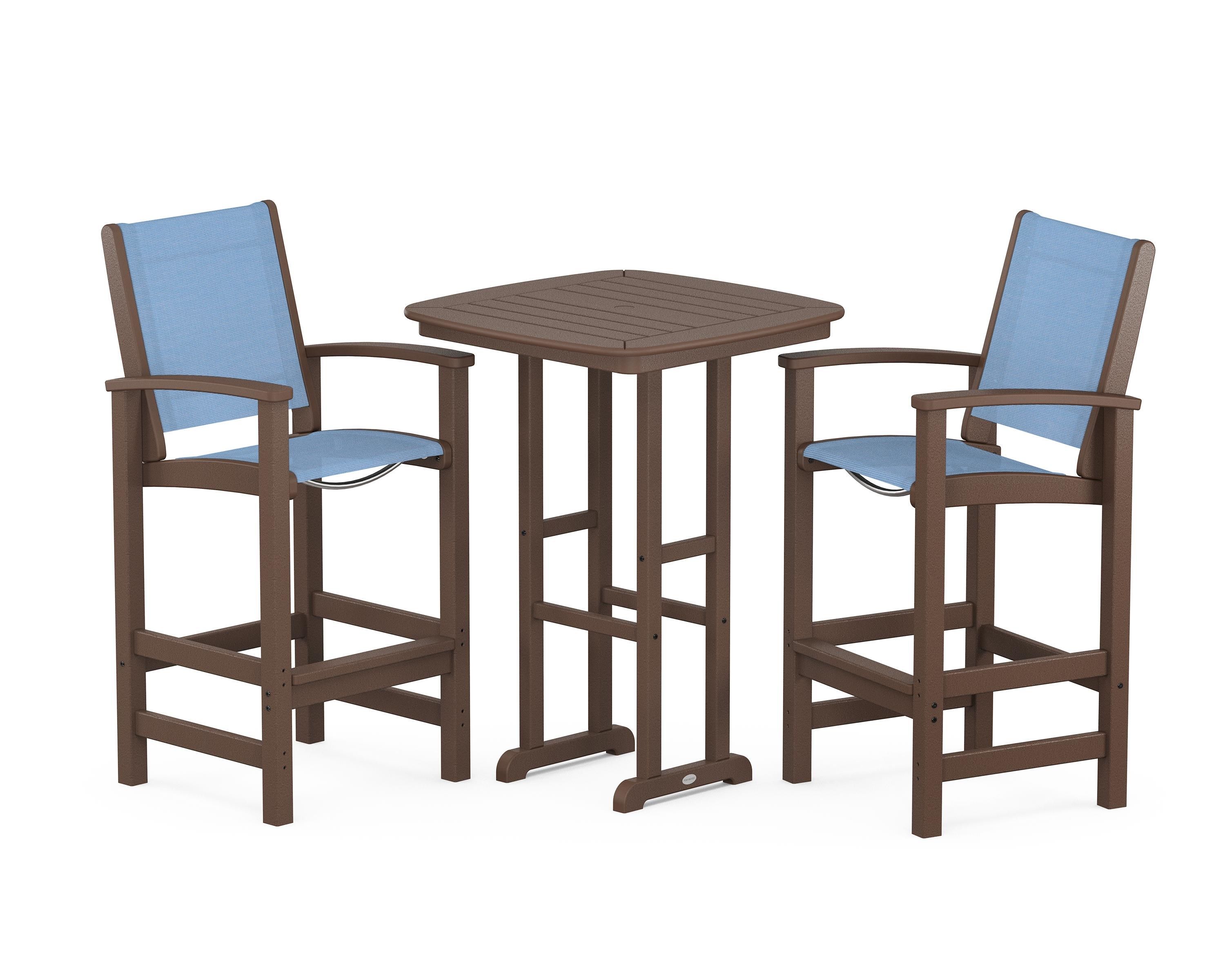 POLYWOOD Coastal 3-Piece Bar Set in Mahogany / Poolside Sling
